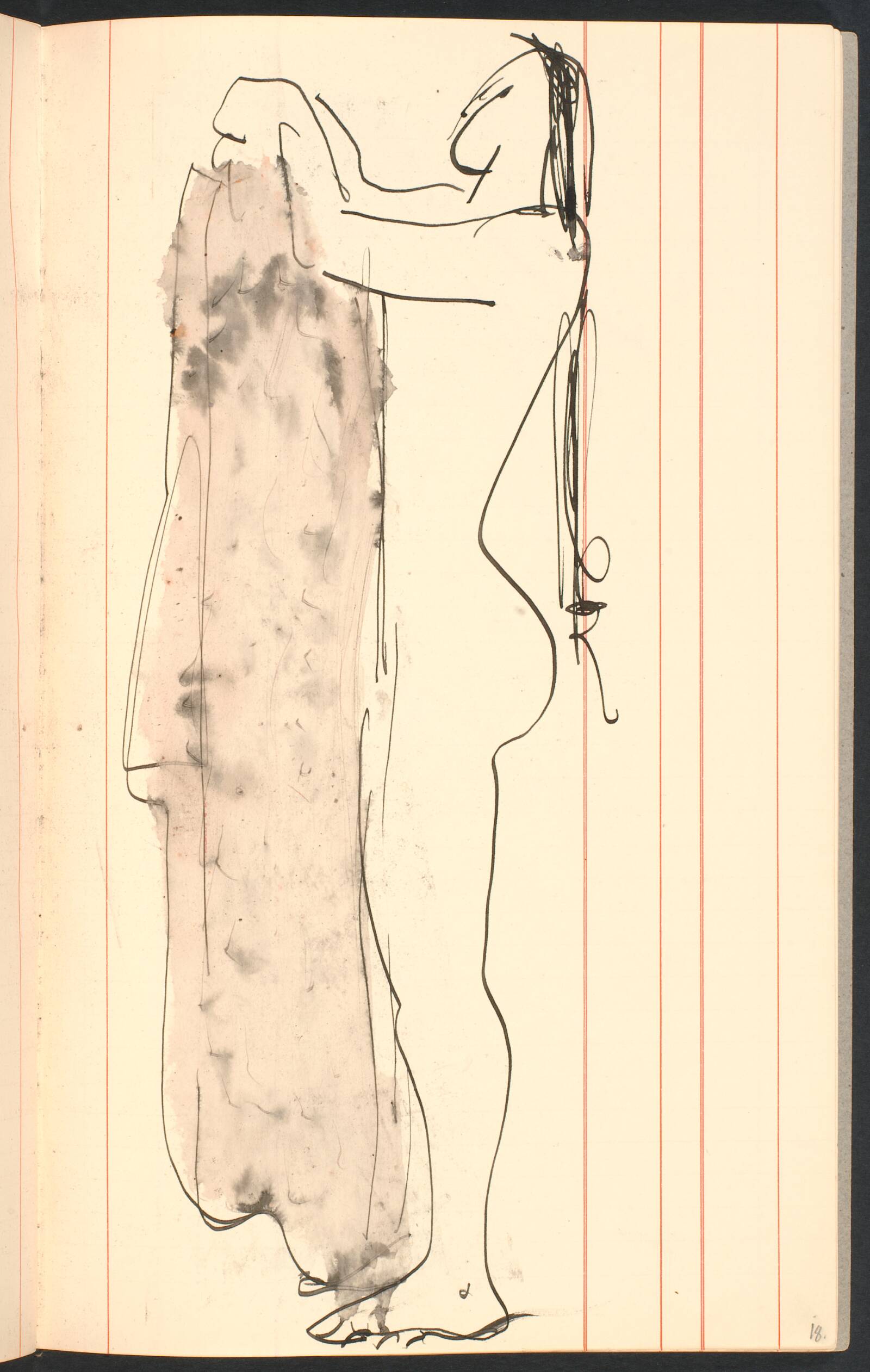 Stående nøgen model, med klæde i hænderne, Gottfred Eickhoff, 1955
