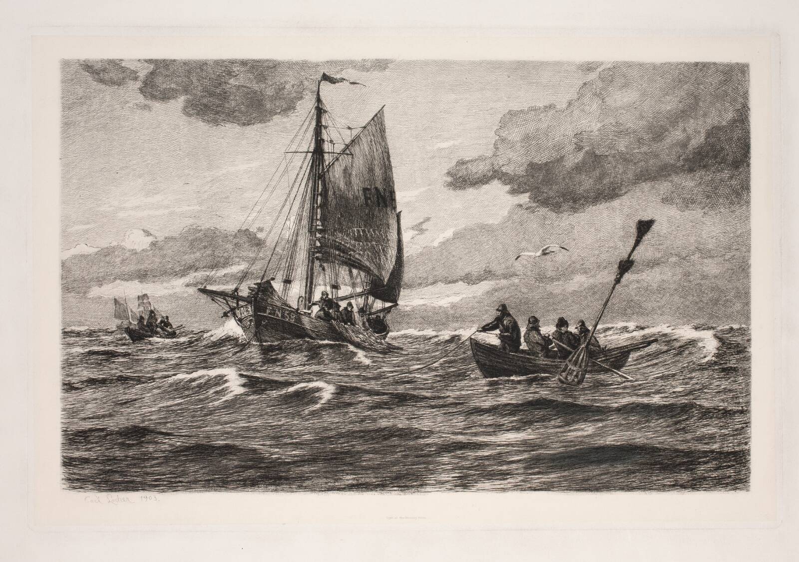 Fiskere på havet, Carl Locher, 1903