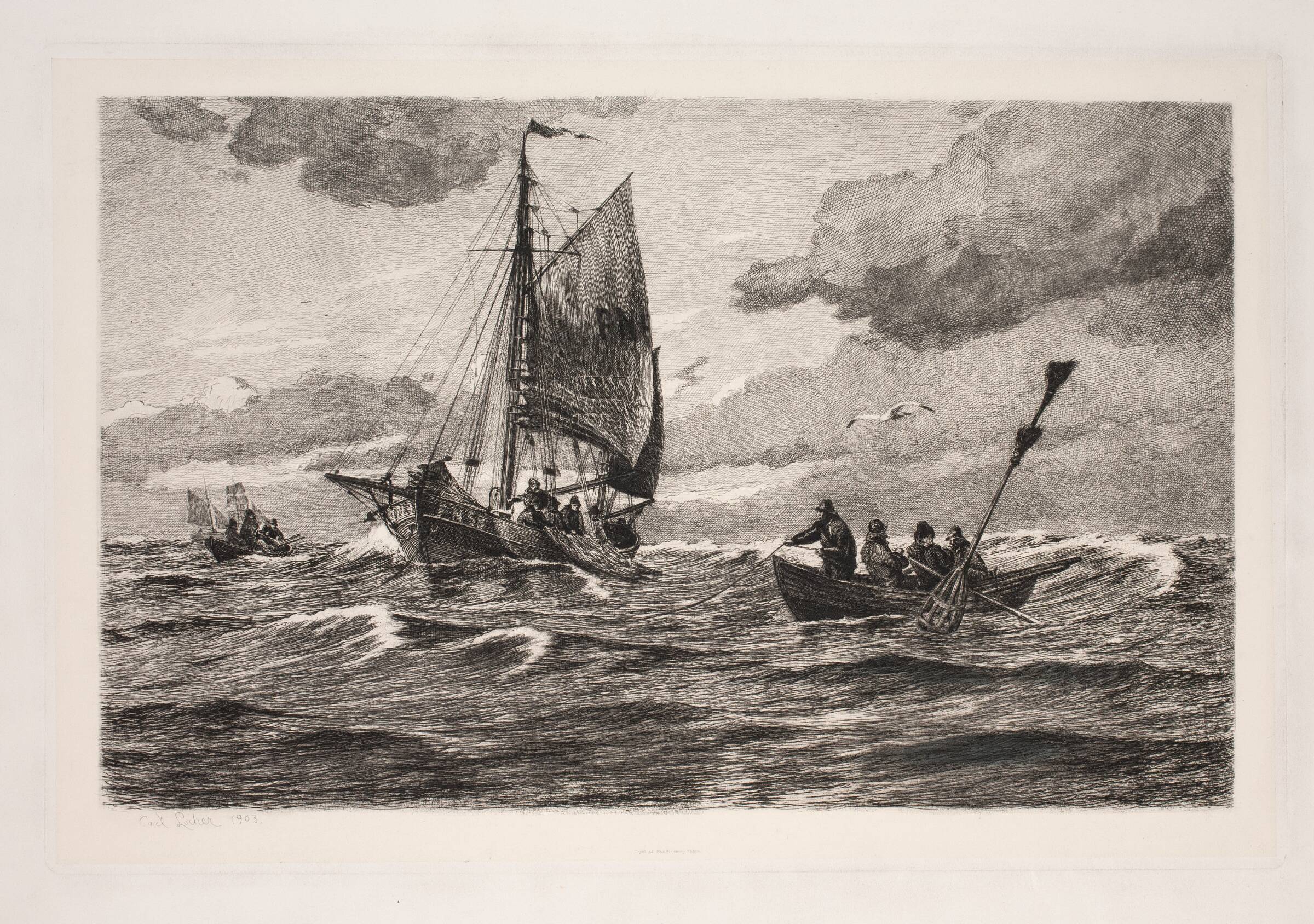 Fiskere på havet, Carl Locher, 1903