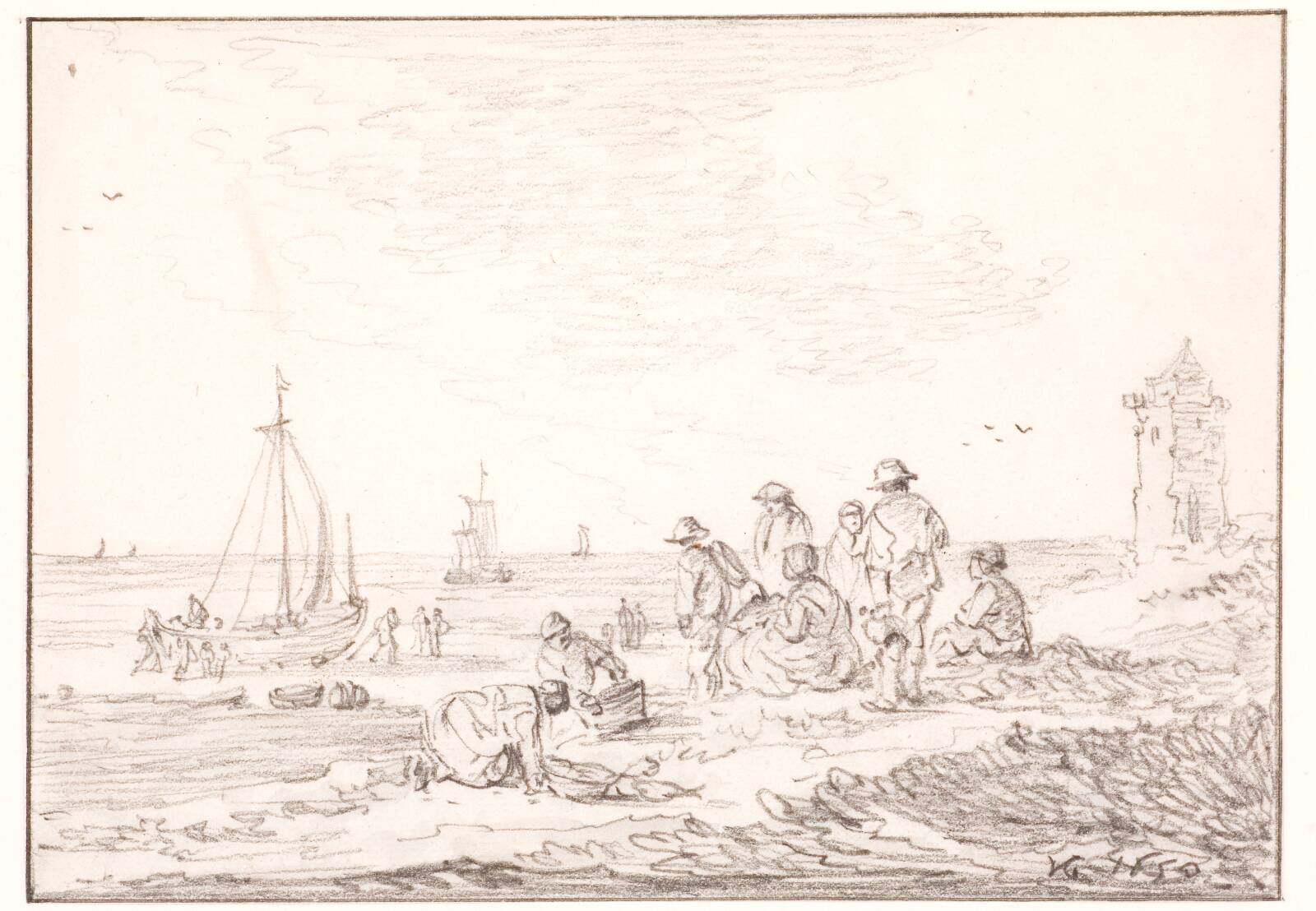 Mennesker på stranden, by Jan Josefsz van Goyen, 1650
