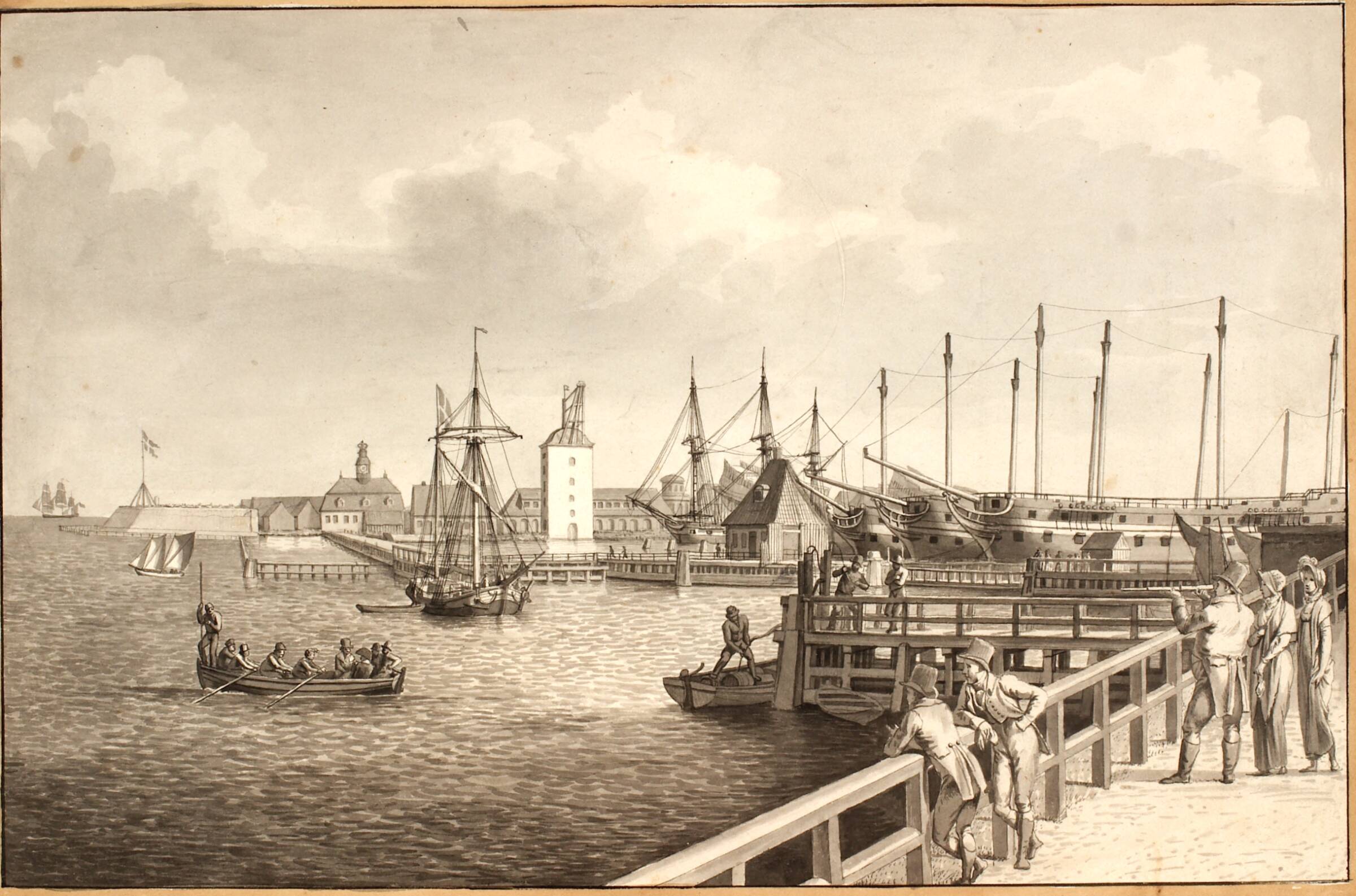 Udsigt fra Langelinie mod Nyholm, t.h. flådens leje, C.W. Eckersberg, 1783-1853