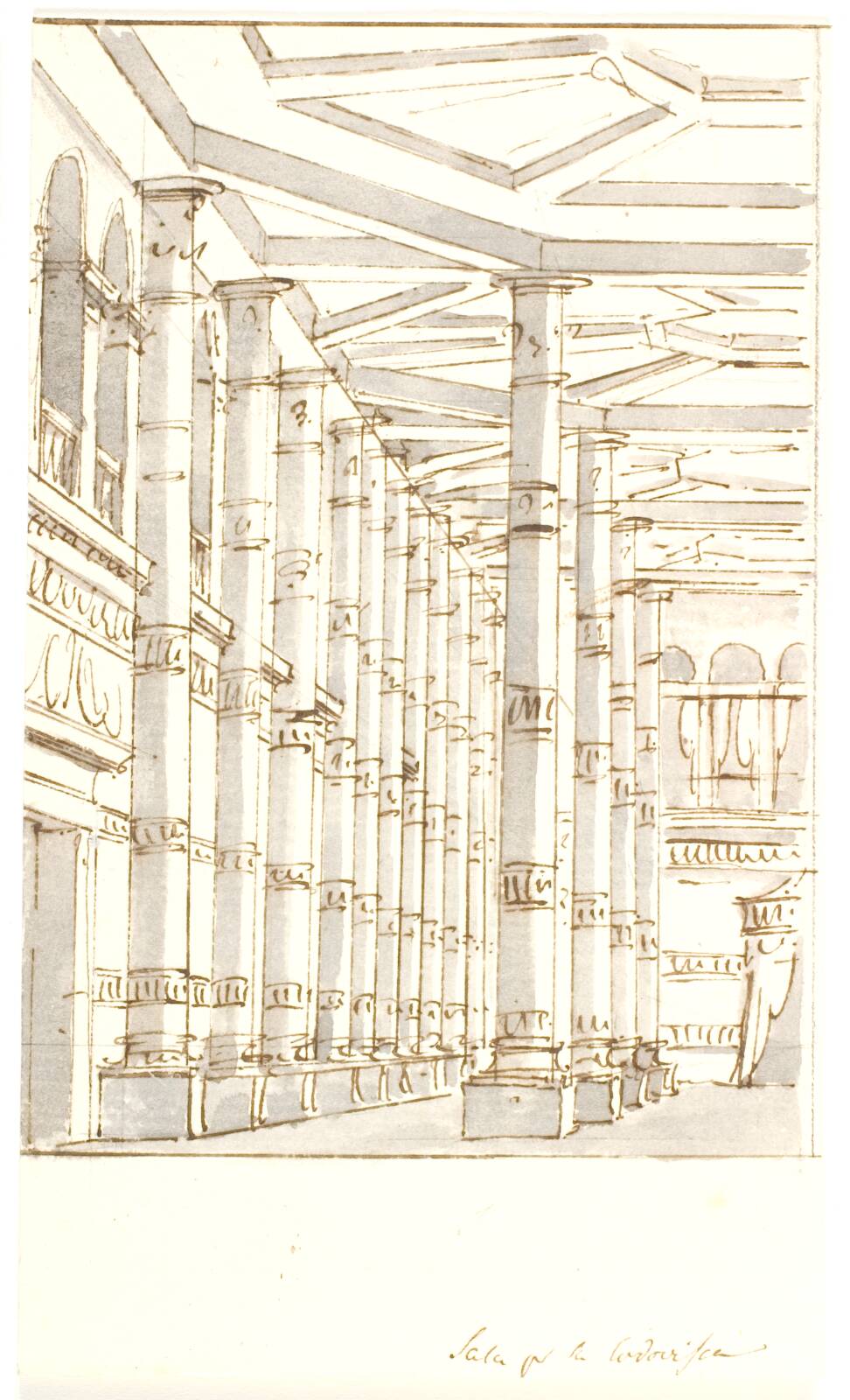 Interiør med søjler (kirke?), by Aron Wallick, 1813-1816