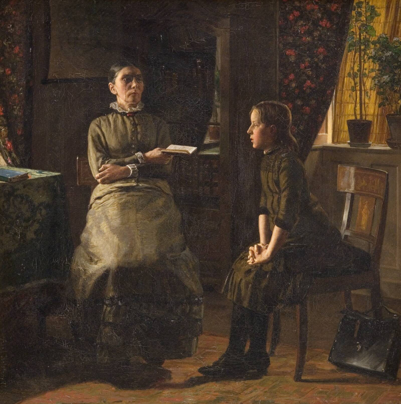 Lærerinde og elev, Axel Helsted, 1885