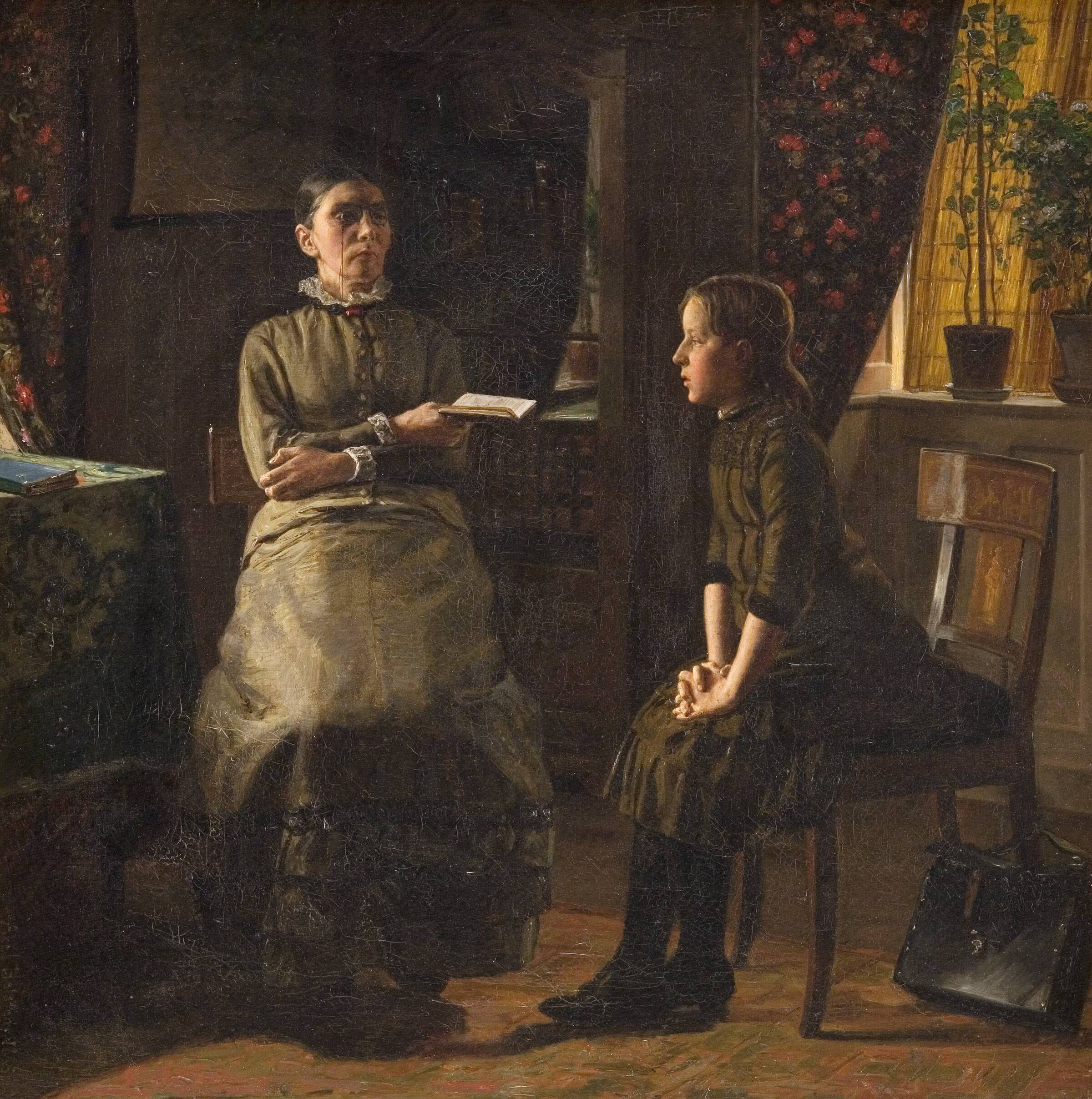 Lærerinde og elev, Axel Helsted, 1885