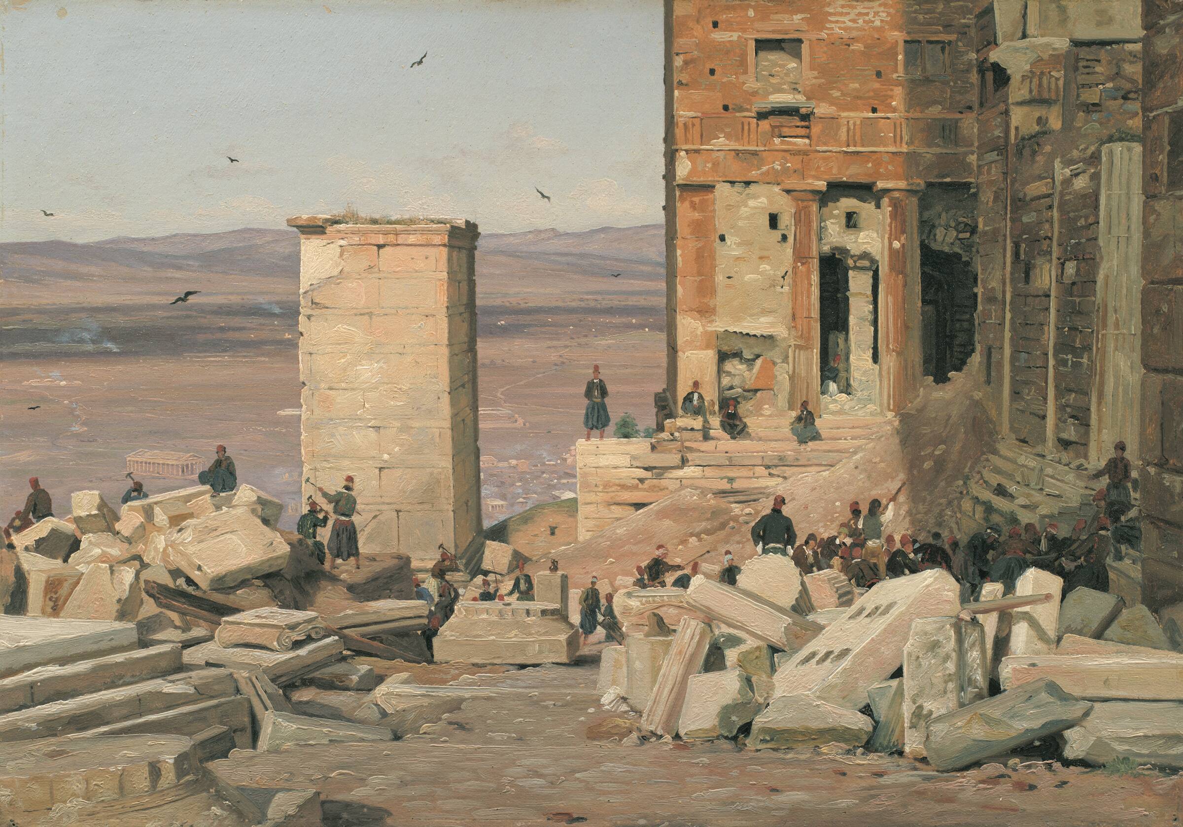 Grækere arbejder i ruinerne ved Akropolis, Martinus Rørbye, 1835
