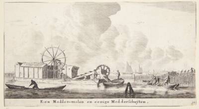 To opmudringsfartøjer. En moddermolen og en modderschuiten