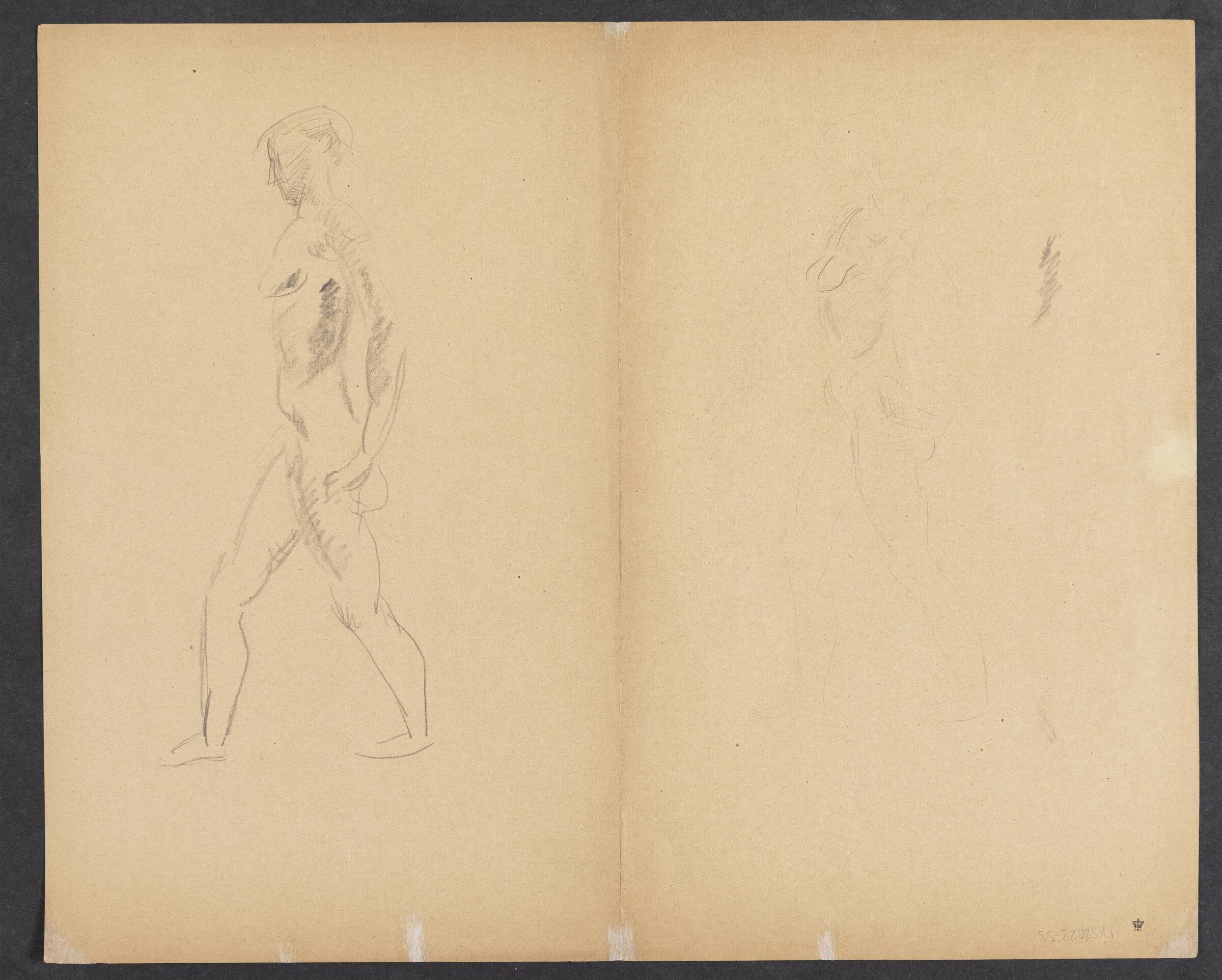Udrevet blad fra skitsebog med to modelstudier, Astrid Holm, 1876-1937