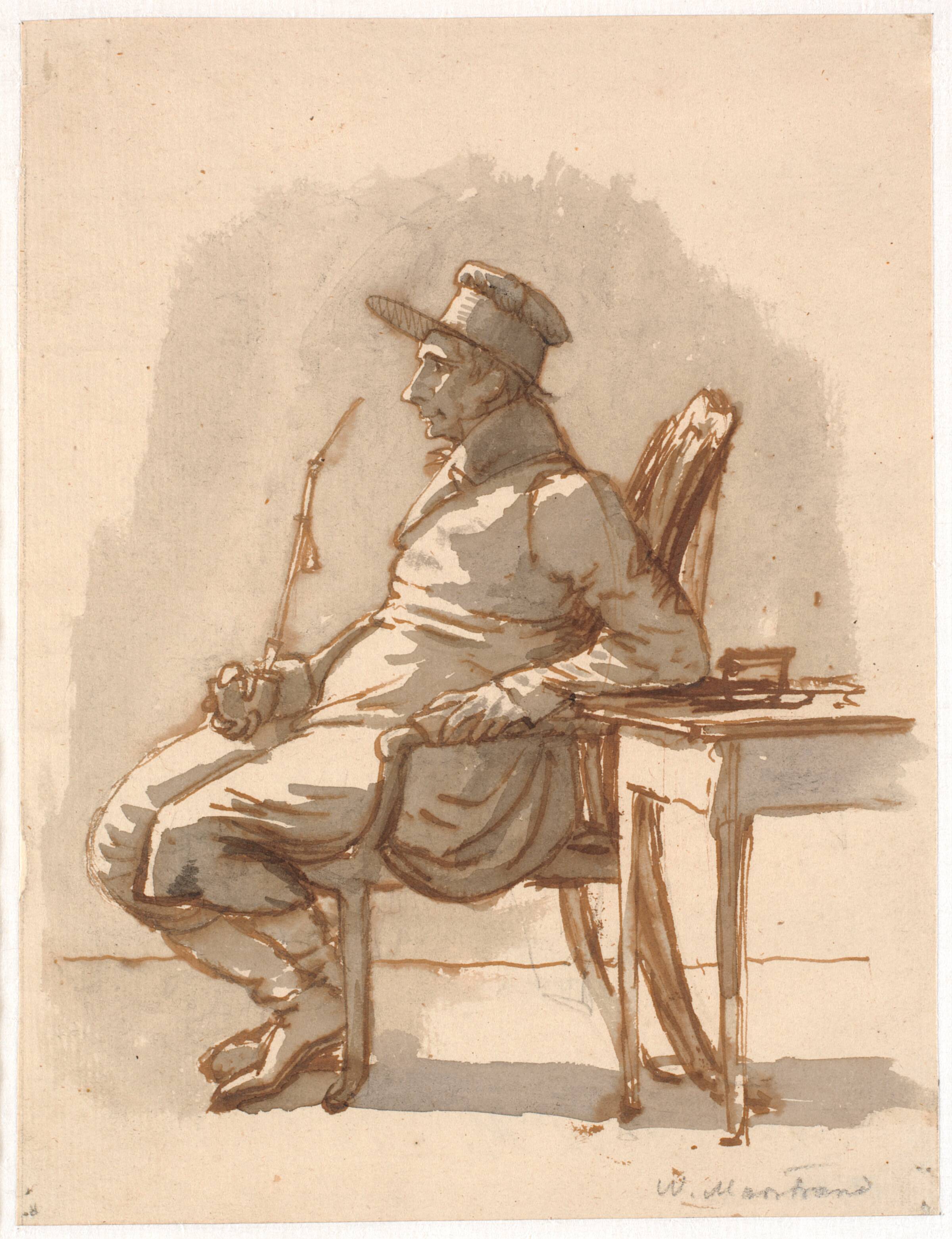 Mand med pibe og kasket. Kunstnerens onkel, Wilhelm Marstrand, 1810-1873