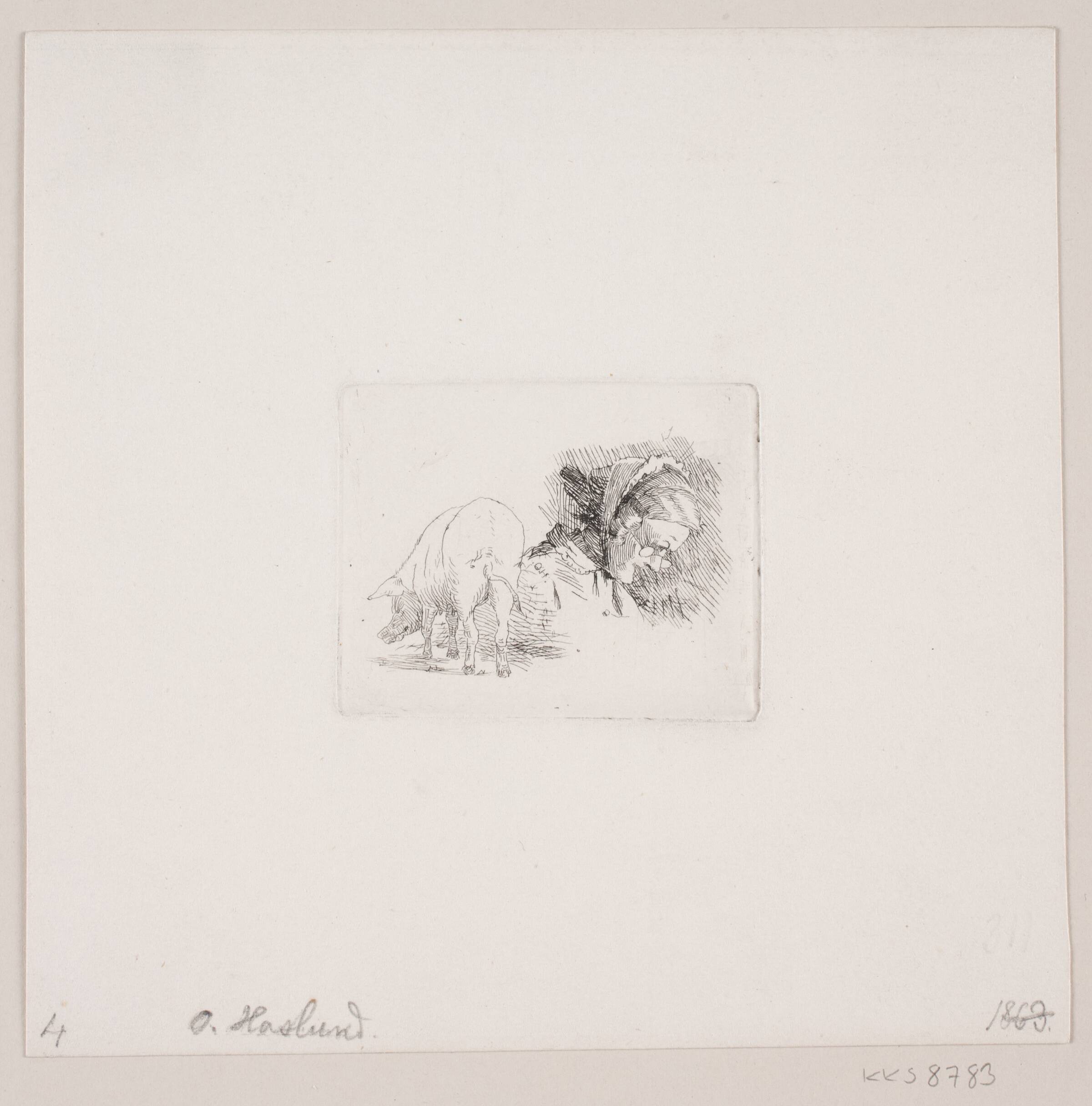Hoved af ældre kone og et svin, Otto Haslund, 1863