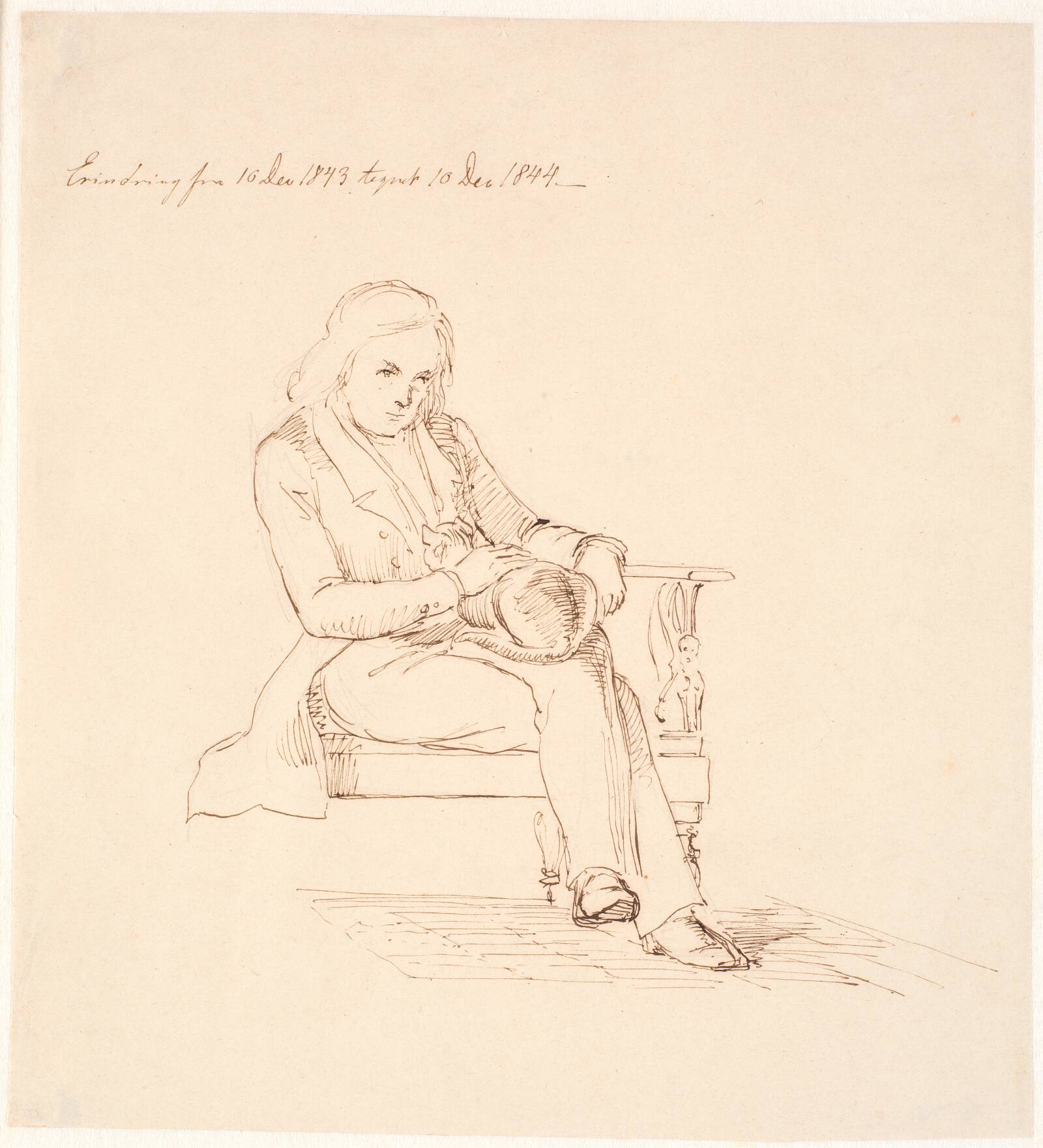 Thorvaldsen siddende i en sofa, Johan Thomas Lundbye, 1844