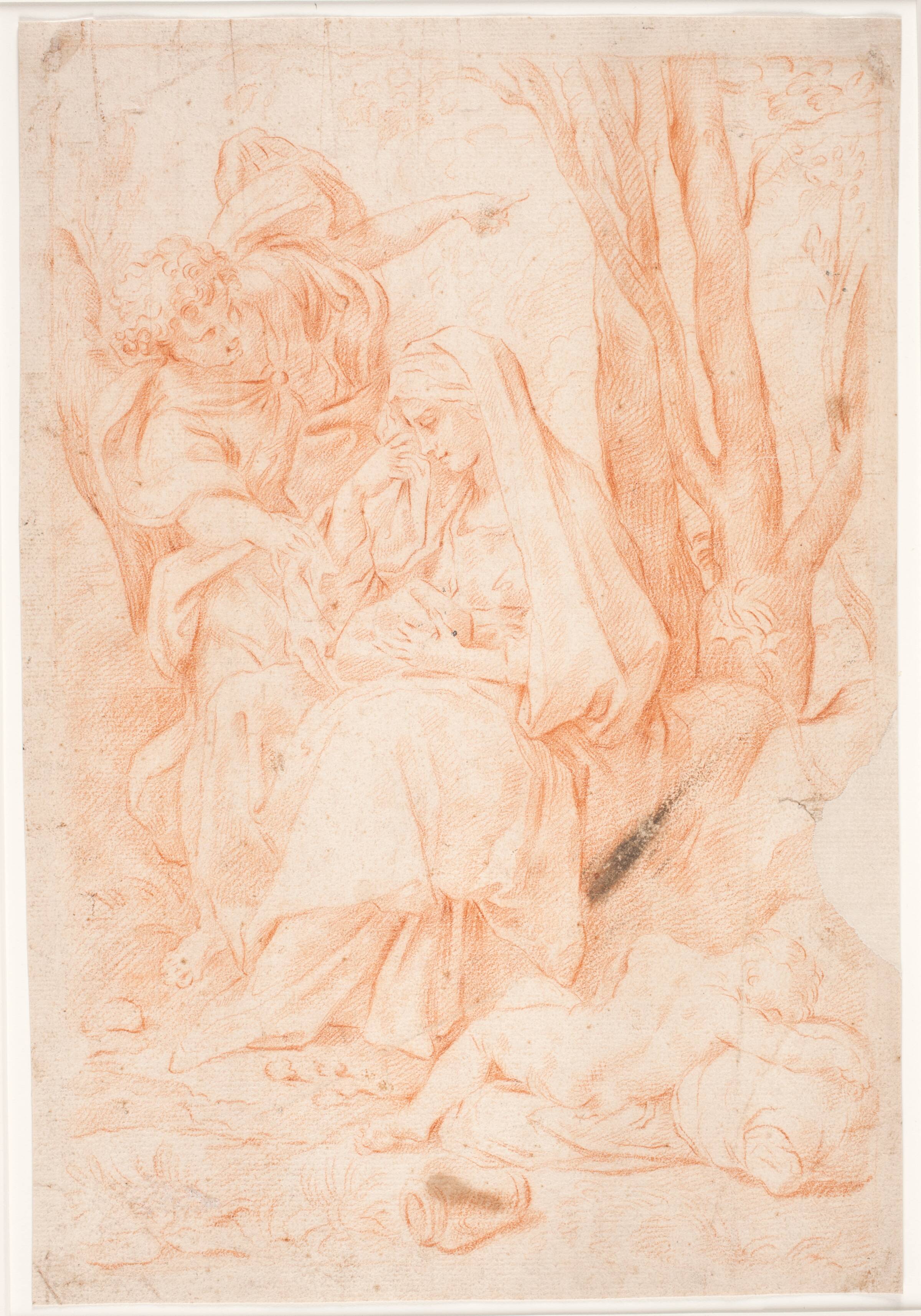 En engel viser Madonna vej til Ægypten, Hendrik Krock, 1686-1738