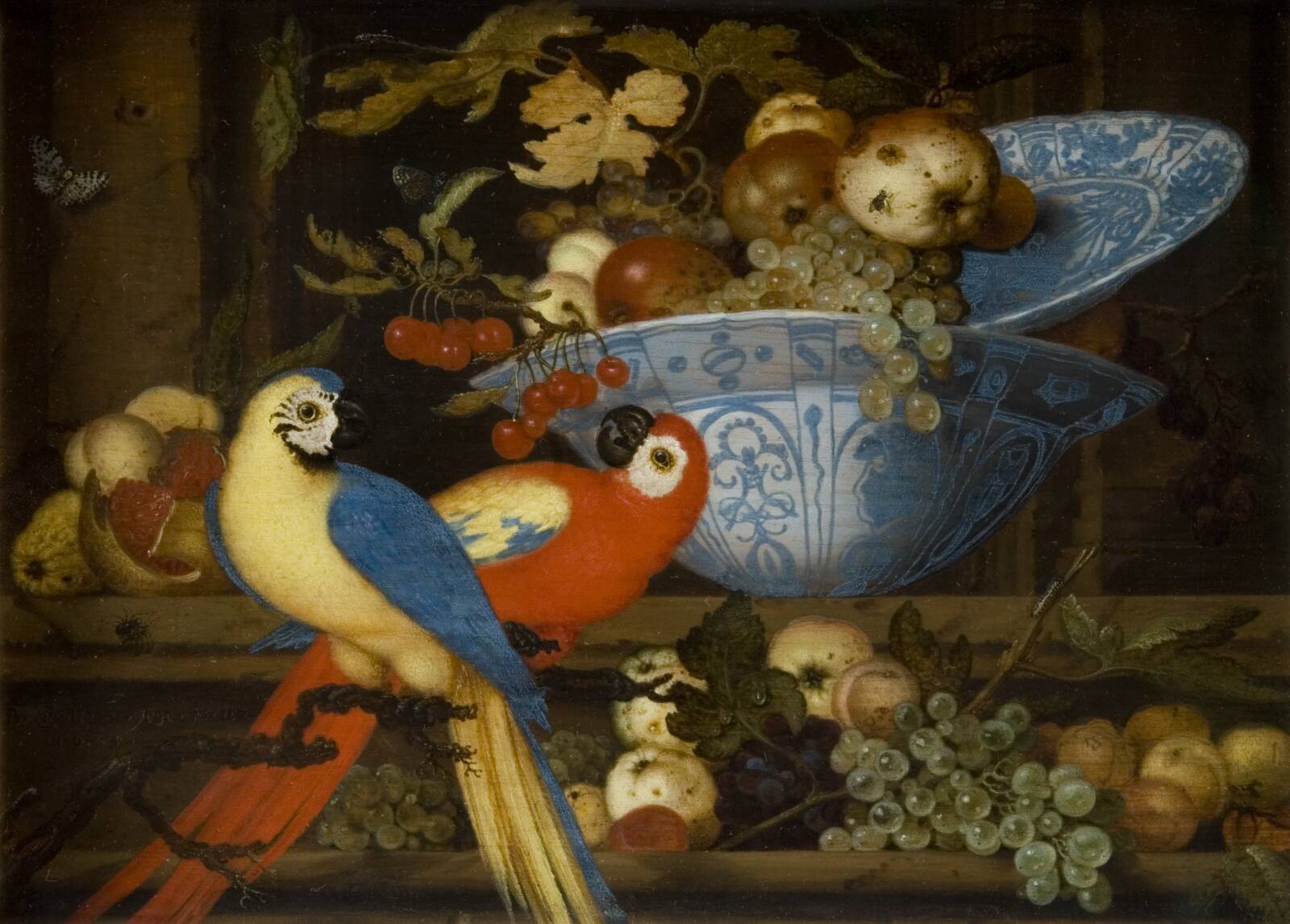 Fruit Still Life with Two Parrots, by Balthasar van der Ast, 1623