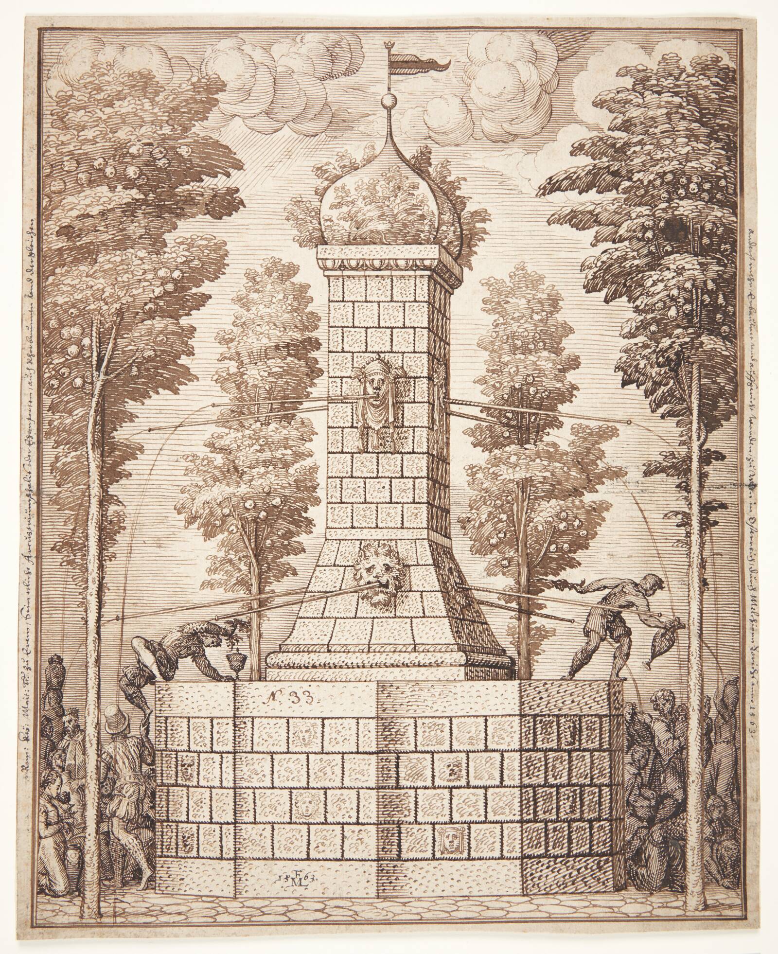 Fontæne med masker, Melchior Lorck, 1563