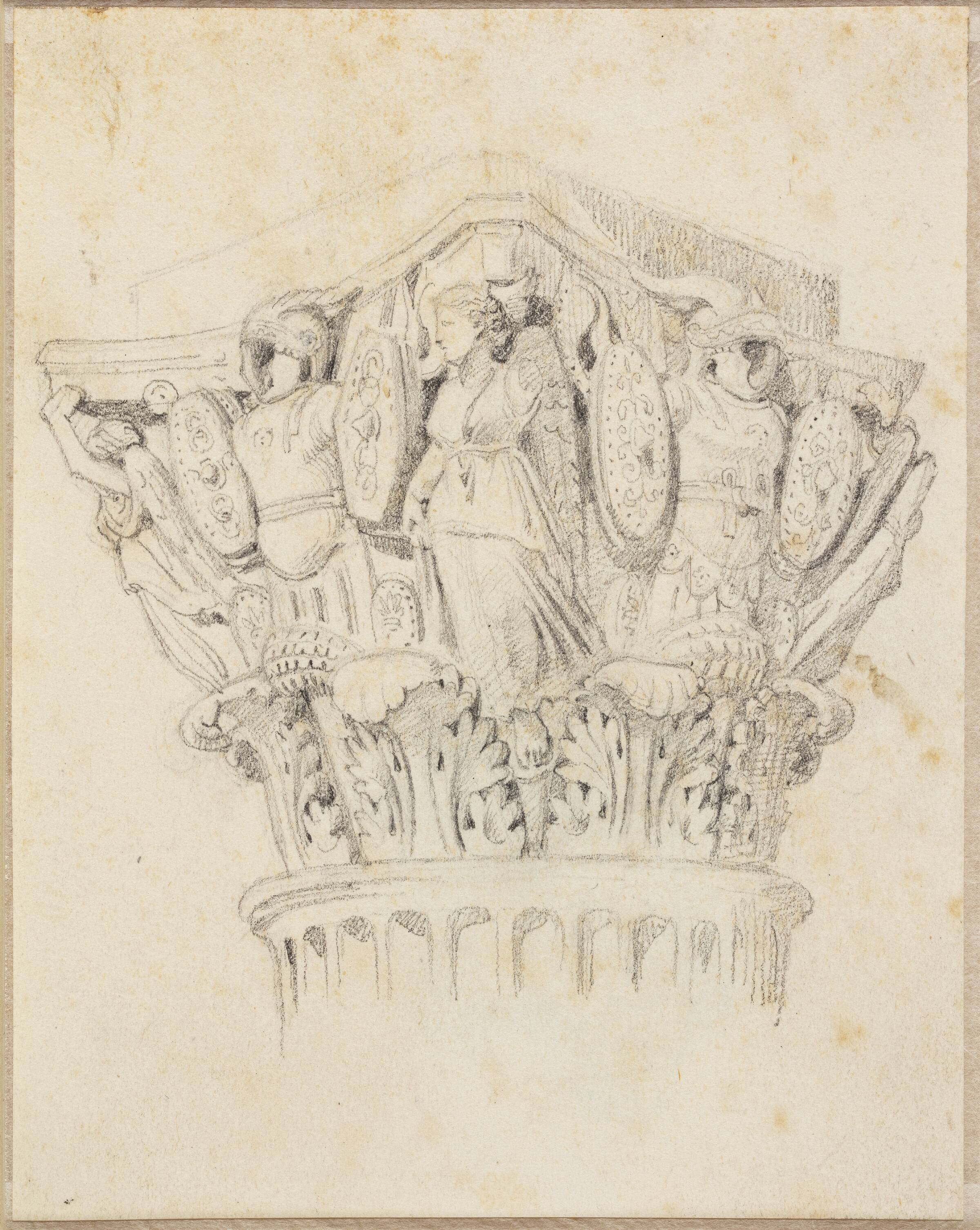 Et korintisk kapitæl med kvindefigurer på hjørnerne, Constantin Hansen, 1804-1880