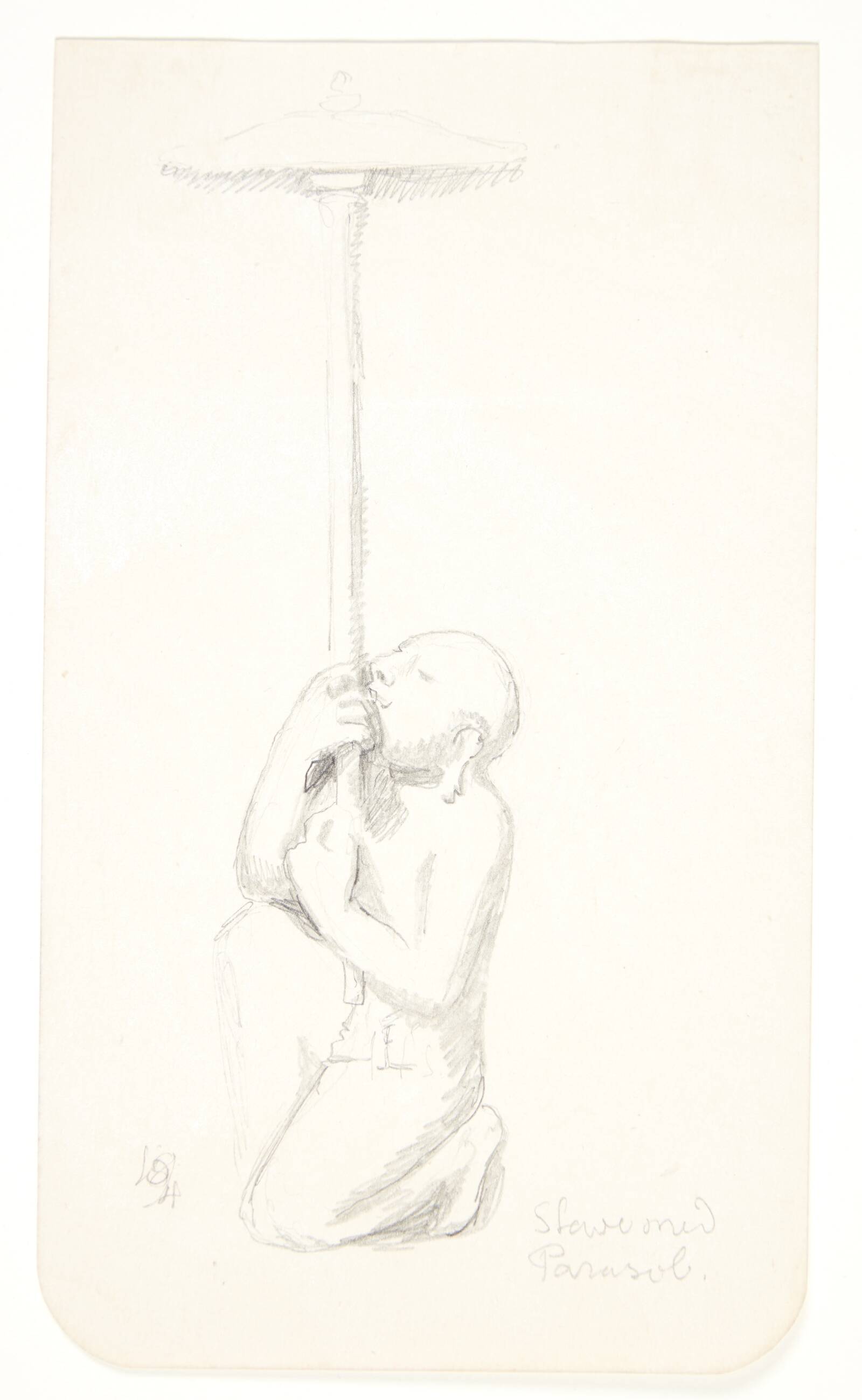 "Slave med parasol". Studieblad efter relieffer i Borobudur, Java., Svend Rathsack, 1921