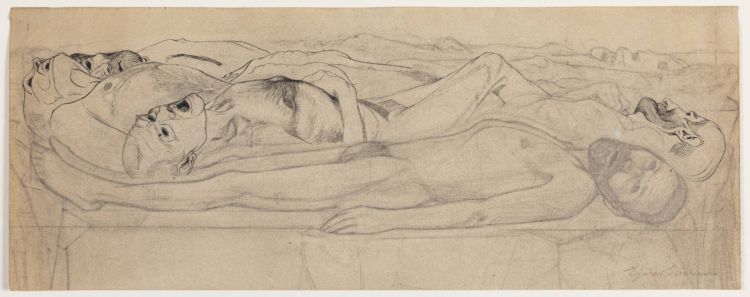 Liggende nøgne mandsfigurer, Ejnar Nielsen, 1908-1909