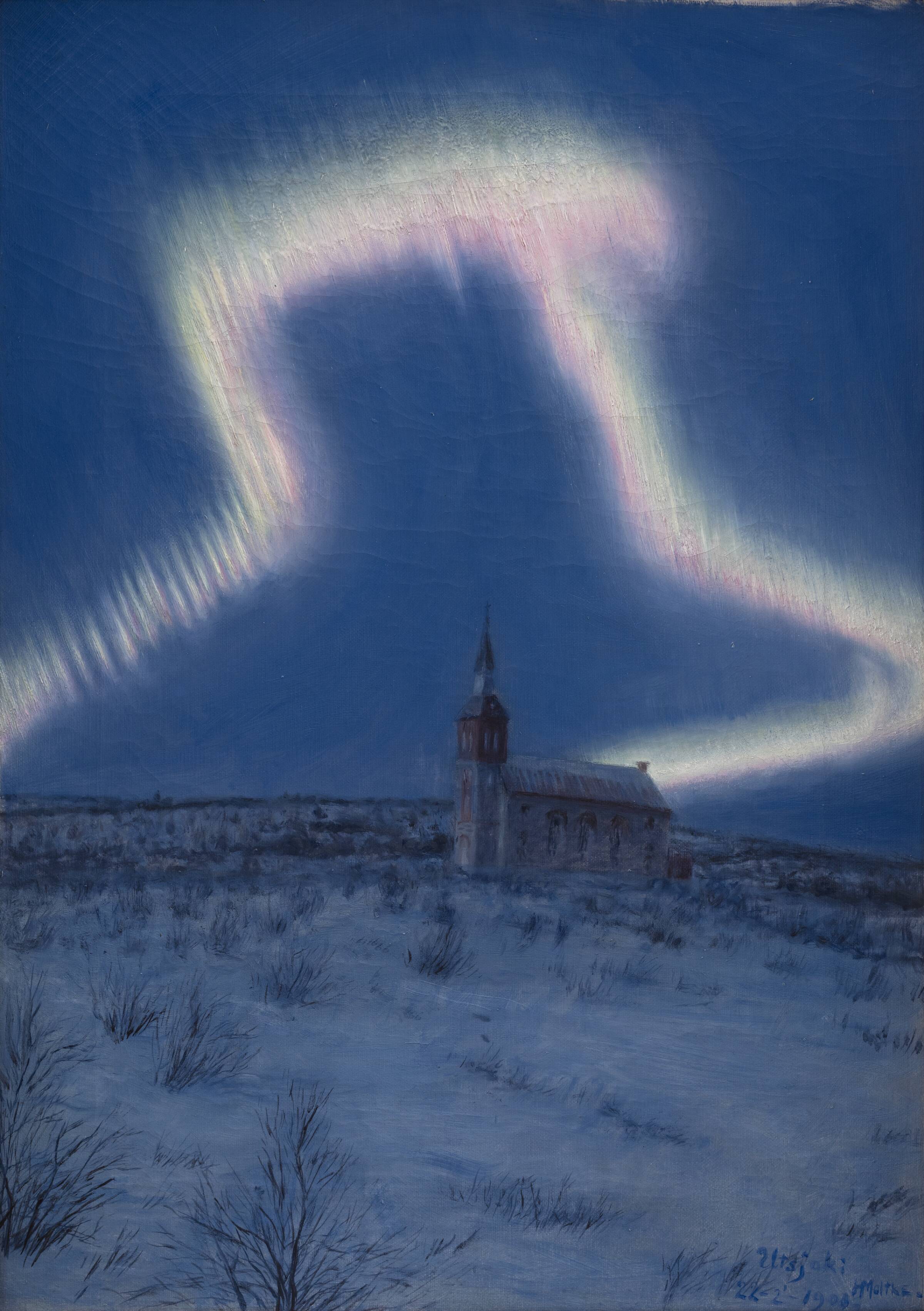 Nordlys 22. februar 1901, kl. 18.40. Utsjoki. Mod vest-nordvest, Moltke, Harald, 1901