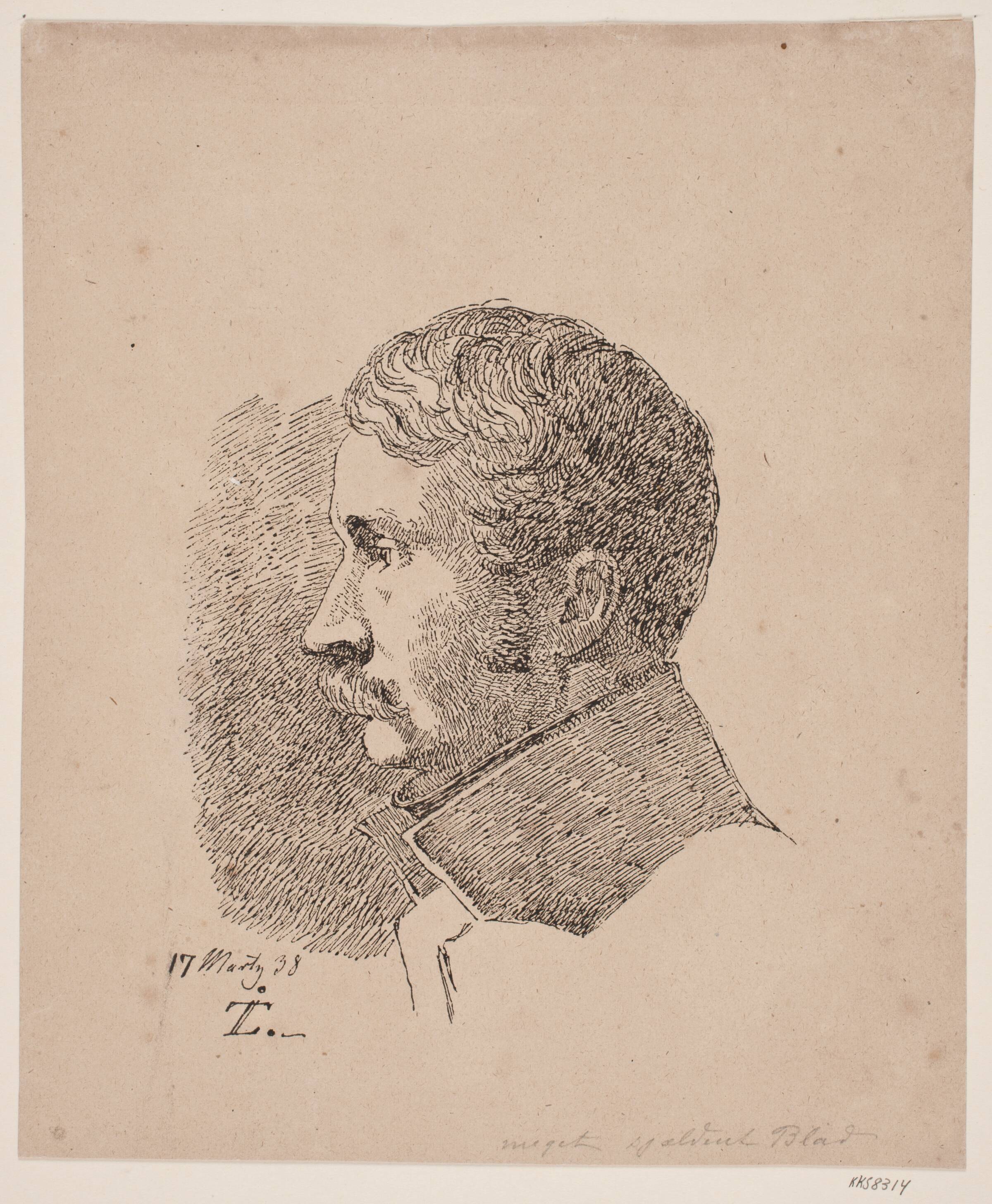 Profilportræt af kunstnerens ældste broder, krigsminister og oberst C.C. Lundbye, Johan Thomas Lundbye, 1838