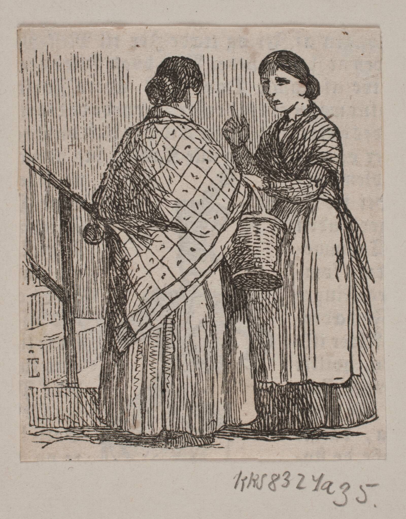 To tjenestepiger i samtale, Andreas Flinch, 1843