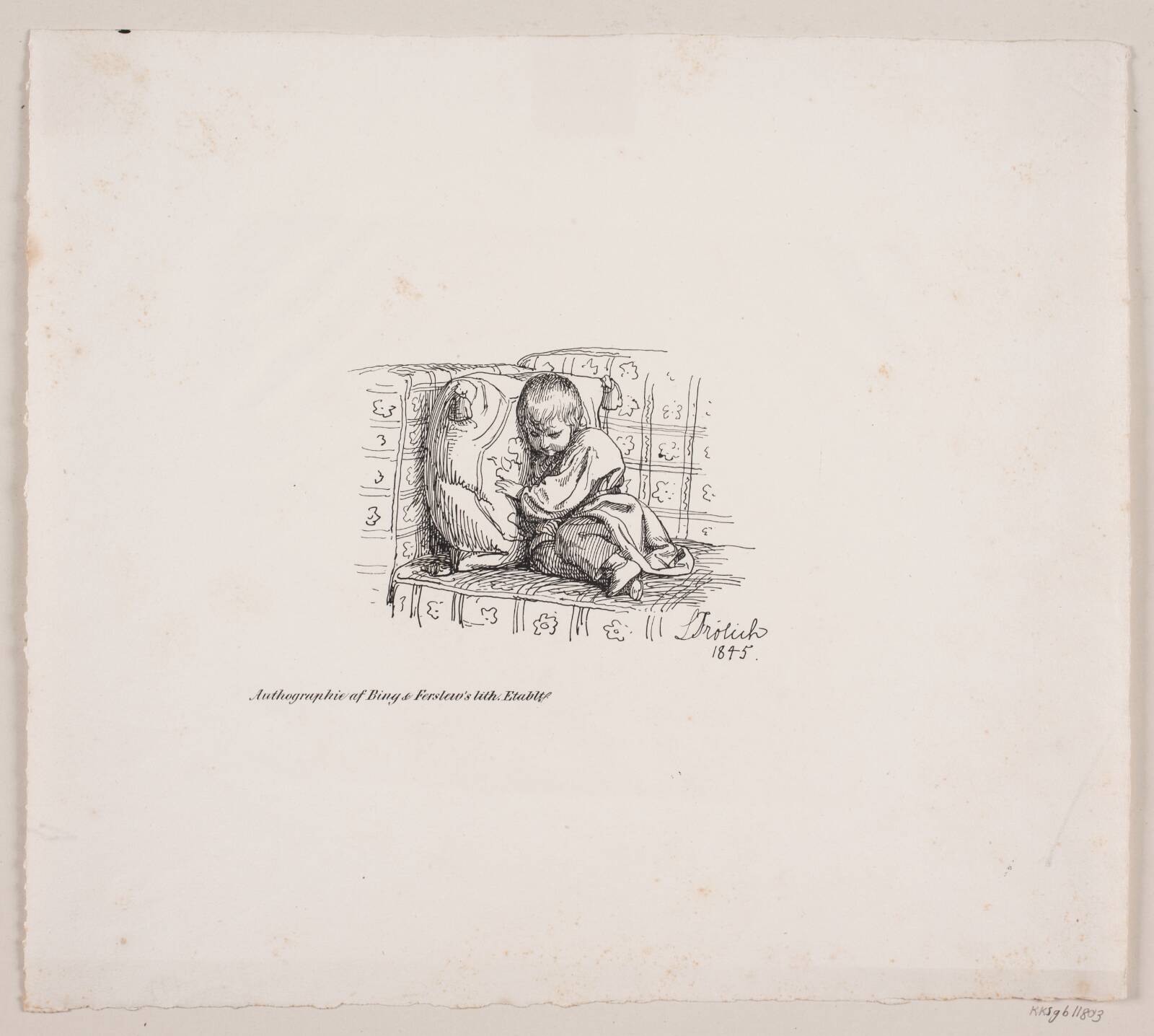 En lille dreng i et sofahjørne, Ubekendt, 1845