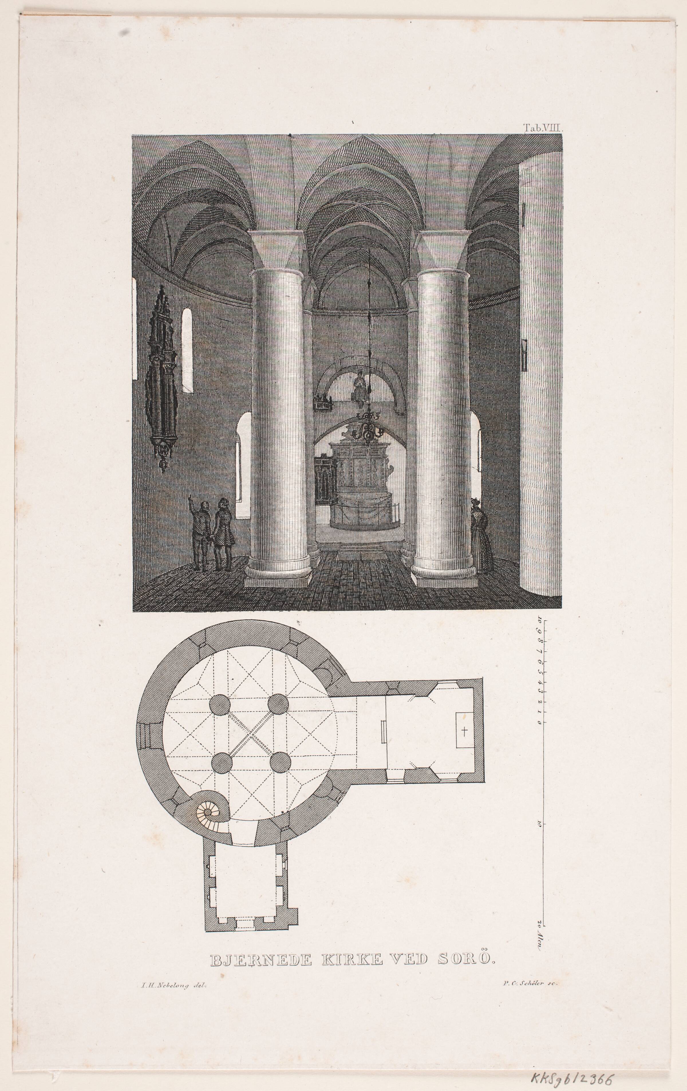 Bjernede Kirkes indre og grundplan, Peter Christian Schøler, 1834-1866