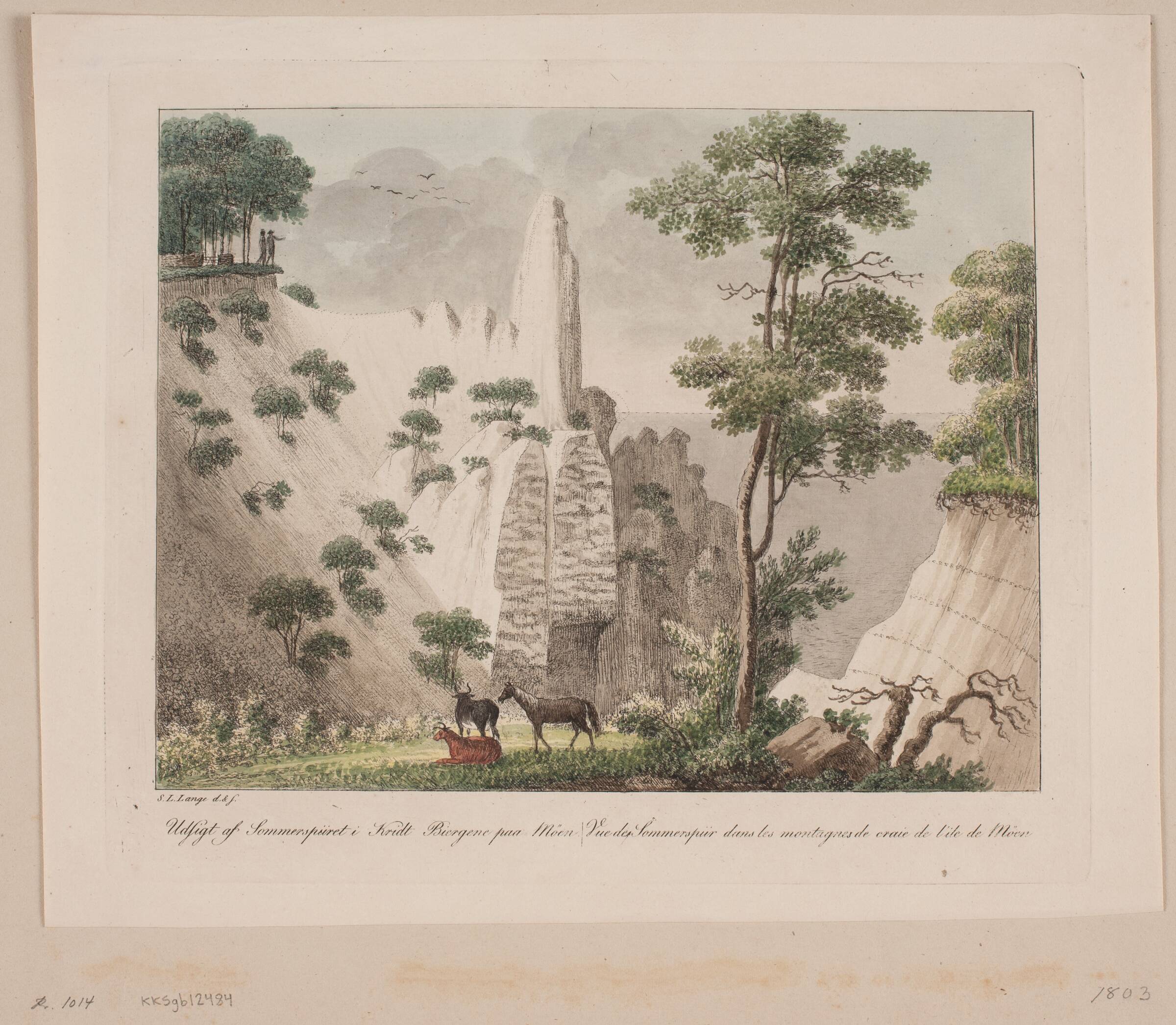 Udsigt af Sommerspiret i kridtbjergene på Møn, Søren L. Lange, 1803