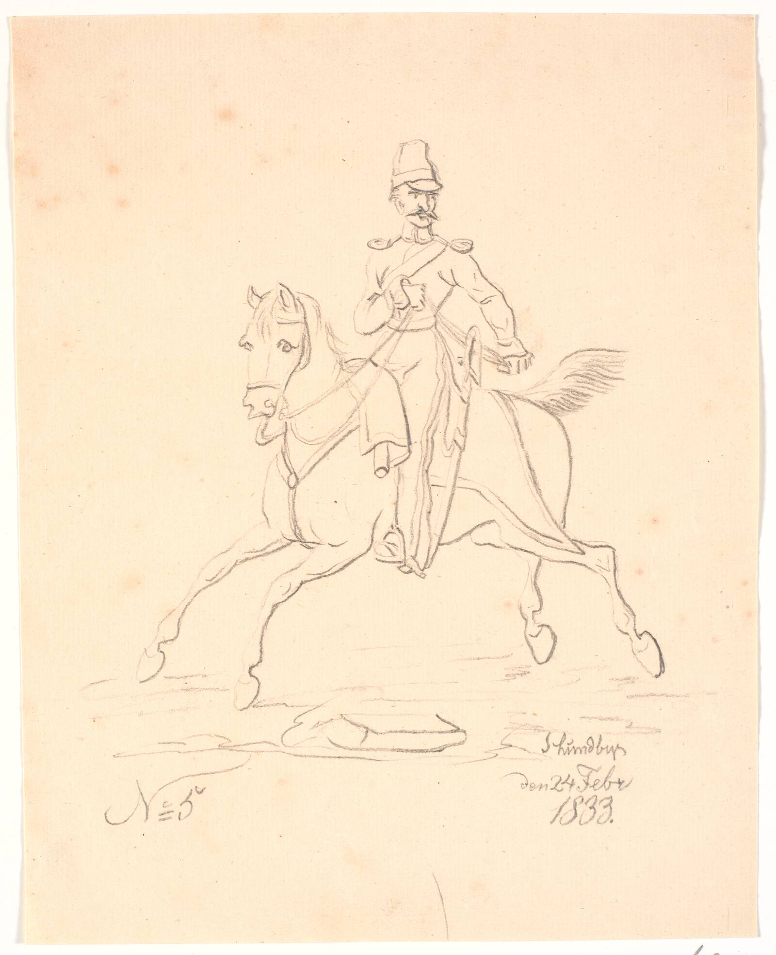 Soldat til hest, vendt mod venstre, Johan Thomas Lundbye, 1844