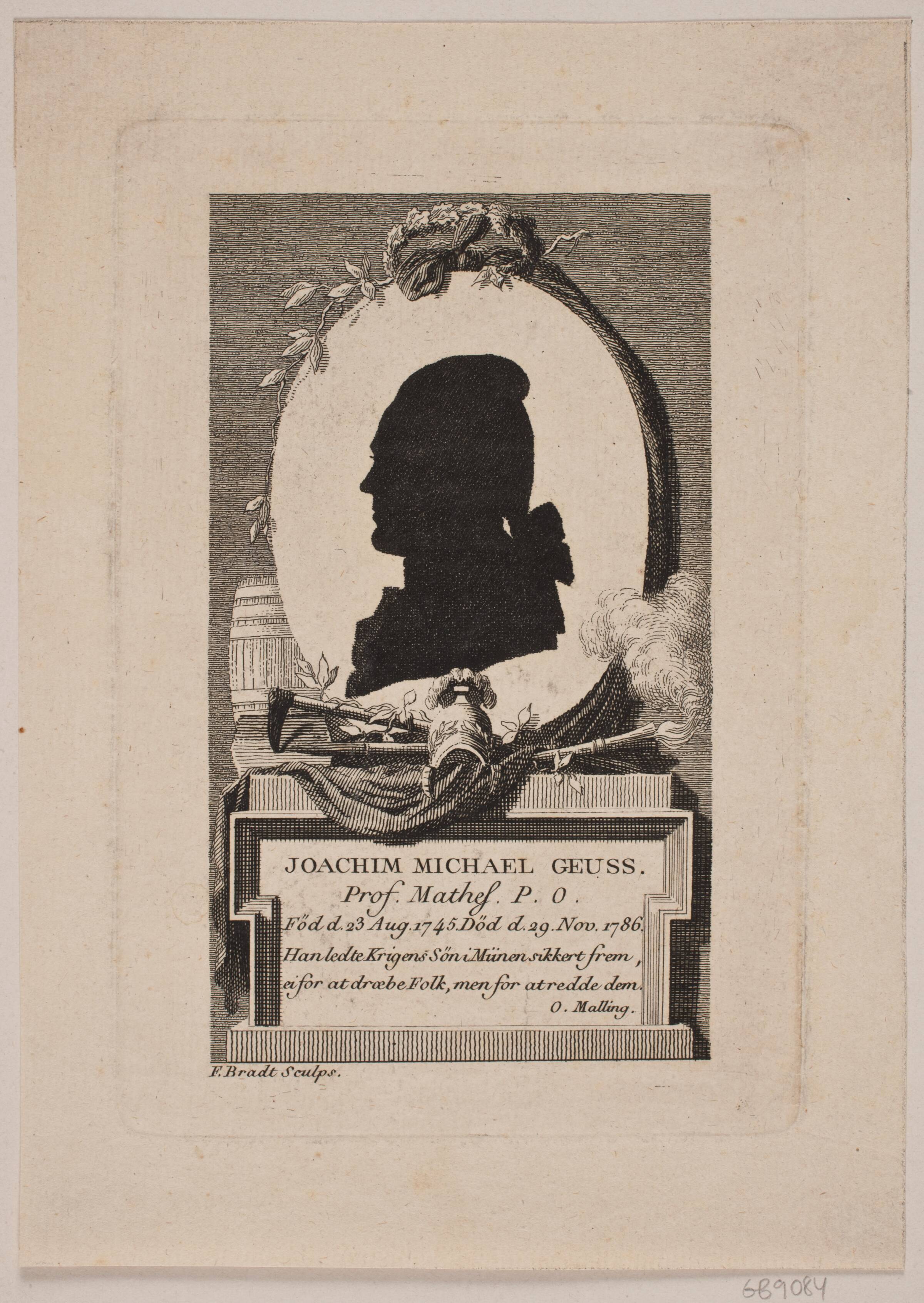 Silhouet af Prof. Joachim Michael Geuss i profil t.v., Bradt, F.L., 1794