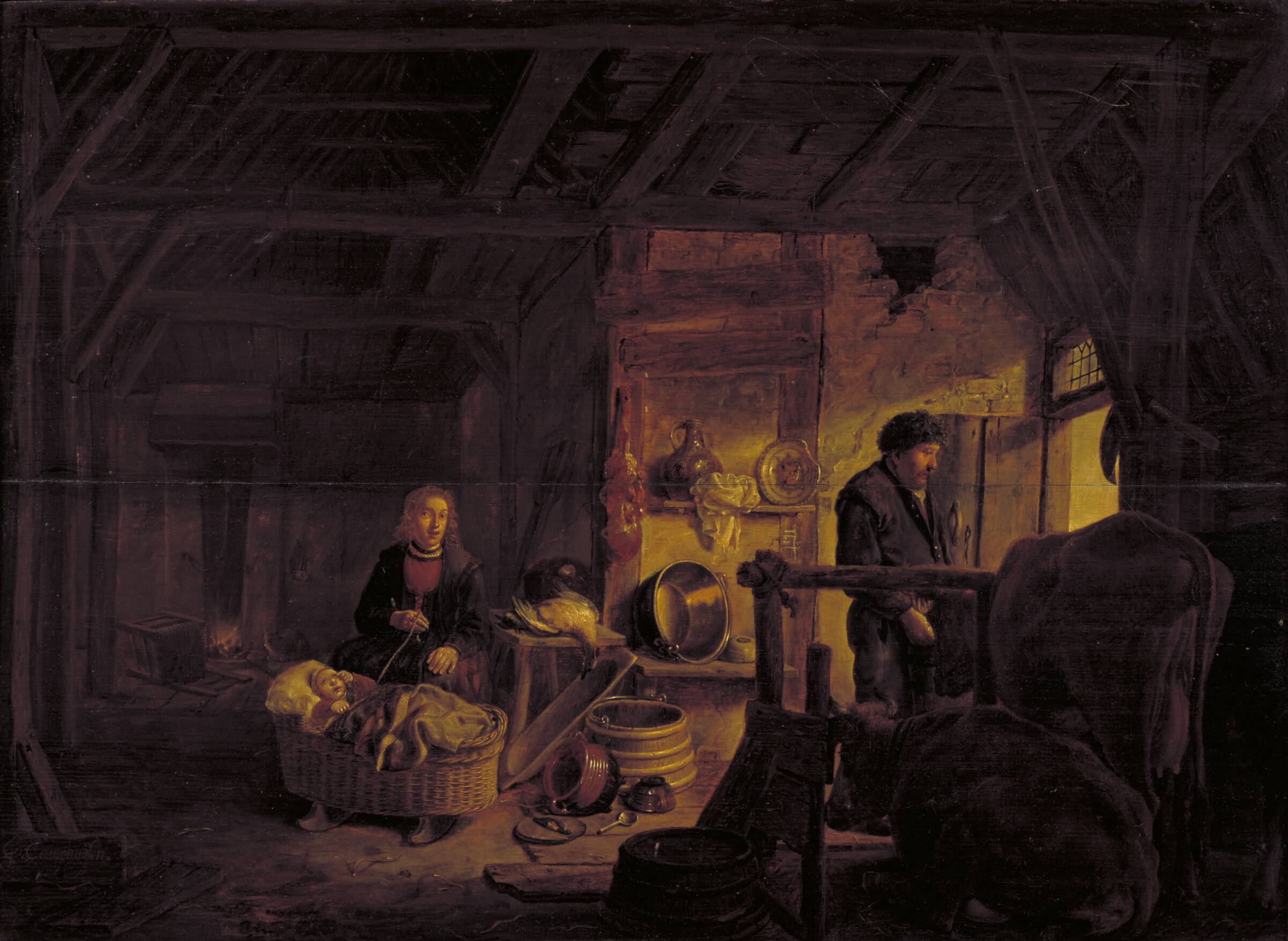 Det indre af et bondehus, Govert Dircksz. Camphuysen, 1638-1672