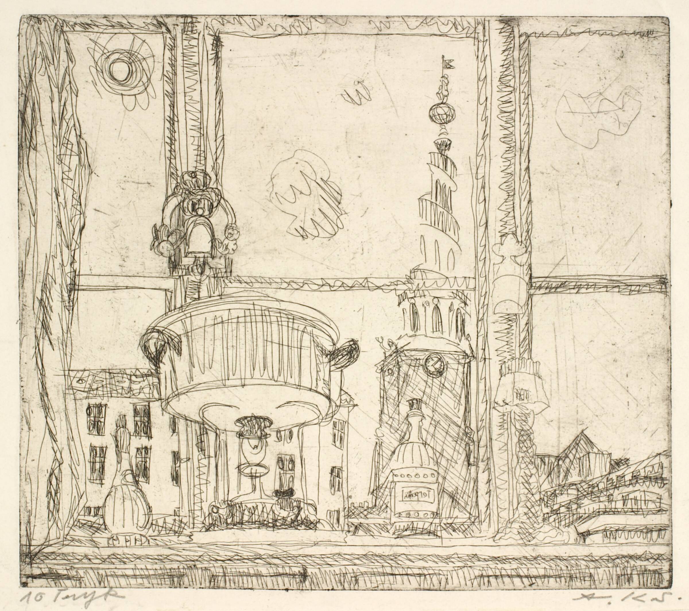 Vindue mod Vor Frelsers kirketårn, Anna Klindt Sørensen, 1947
