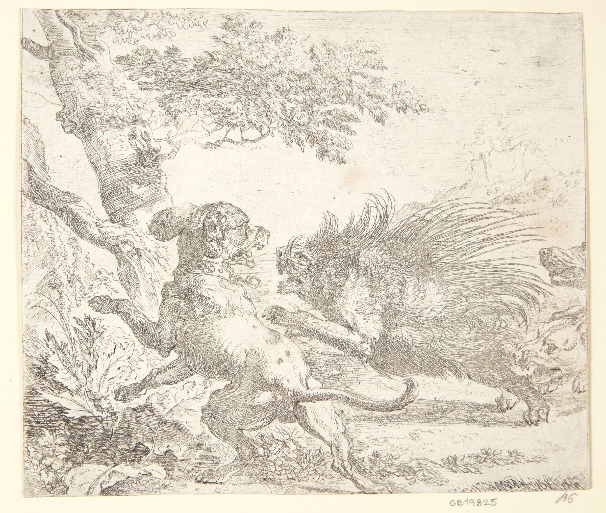 Hulepindsvin jagtet af hunde, Abraham Hondius, 1672
