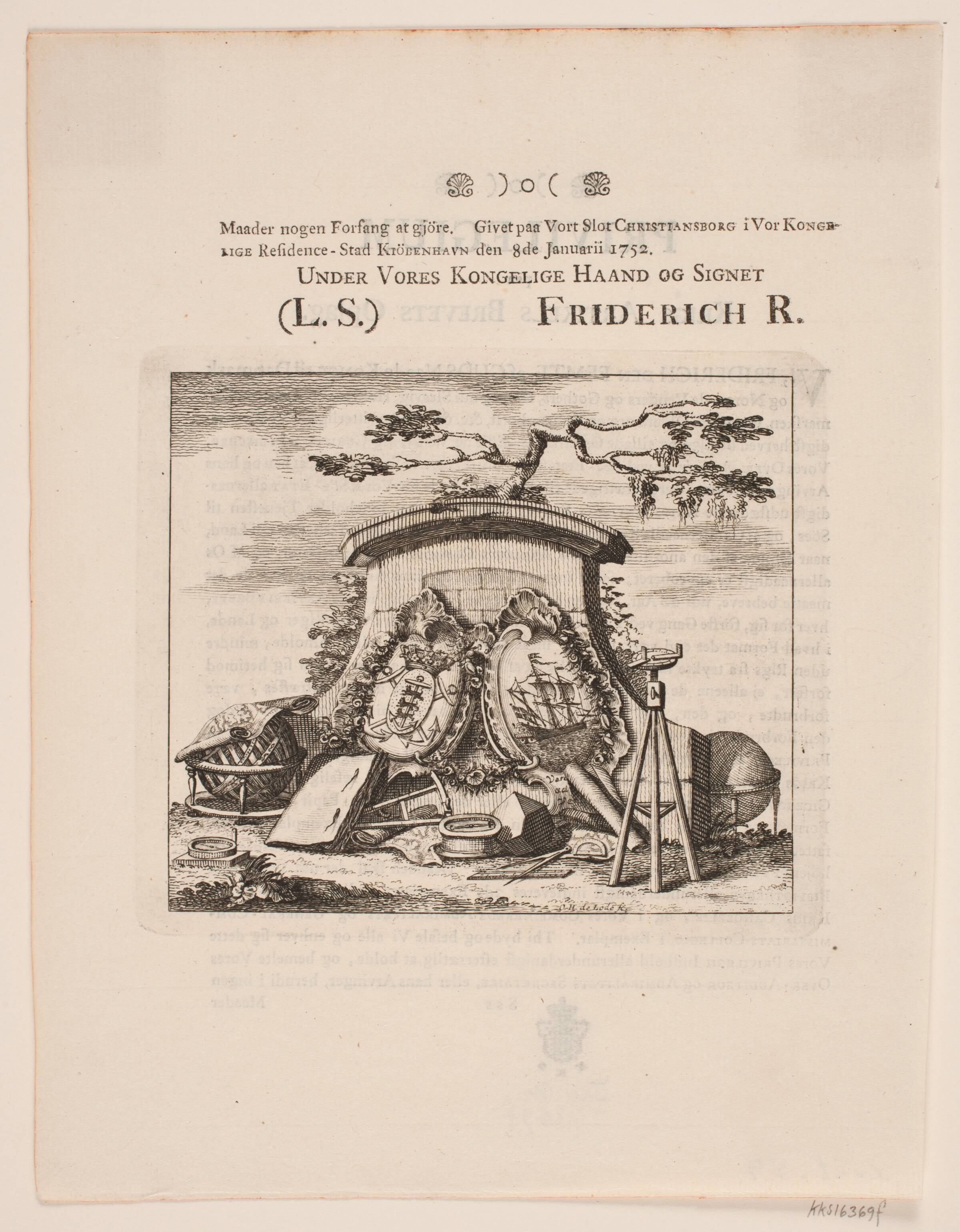 Vignet til Frederik V's Søkrigsartikelsbrev, Odvardt Helmoldt de Lode, 1754-1758