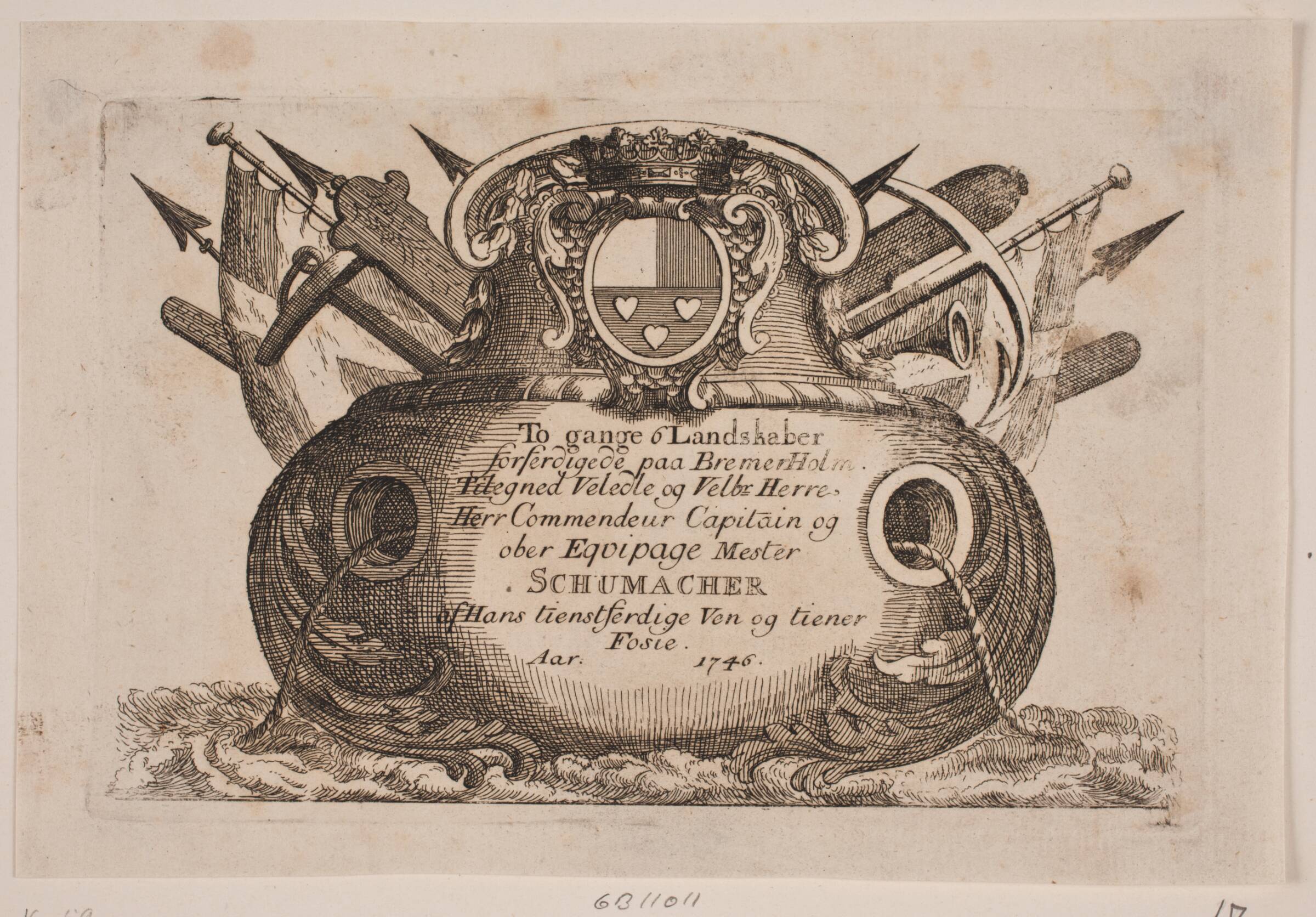 Titelblad til "To gange 6 Landskaber forferdigede på Bremerholm", Jacob Fosie, 1746