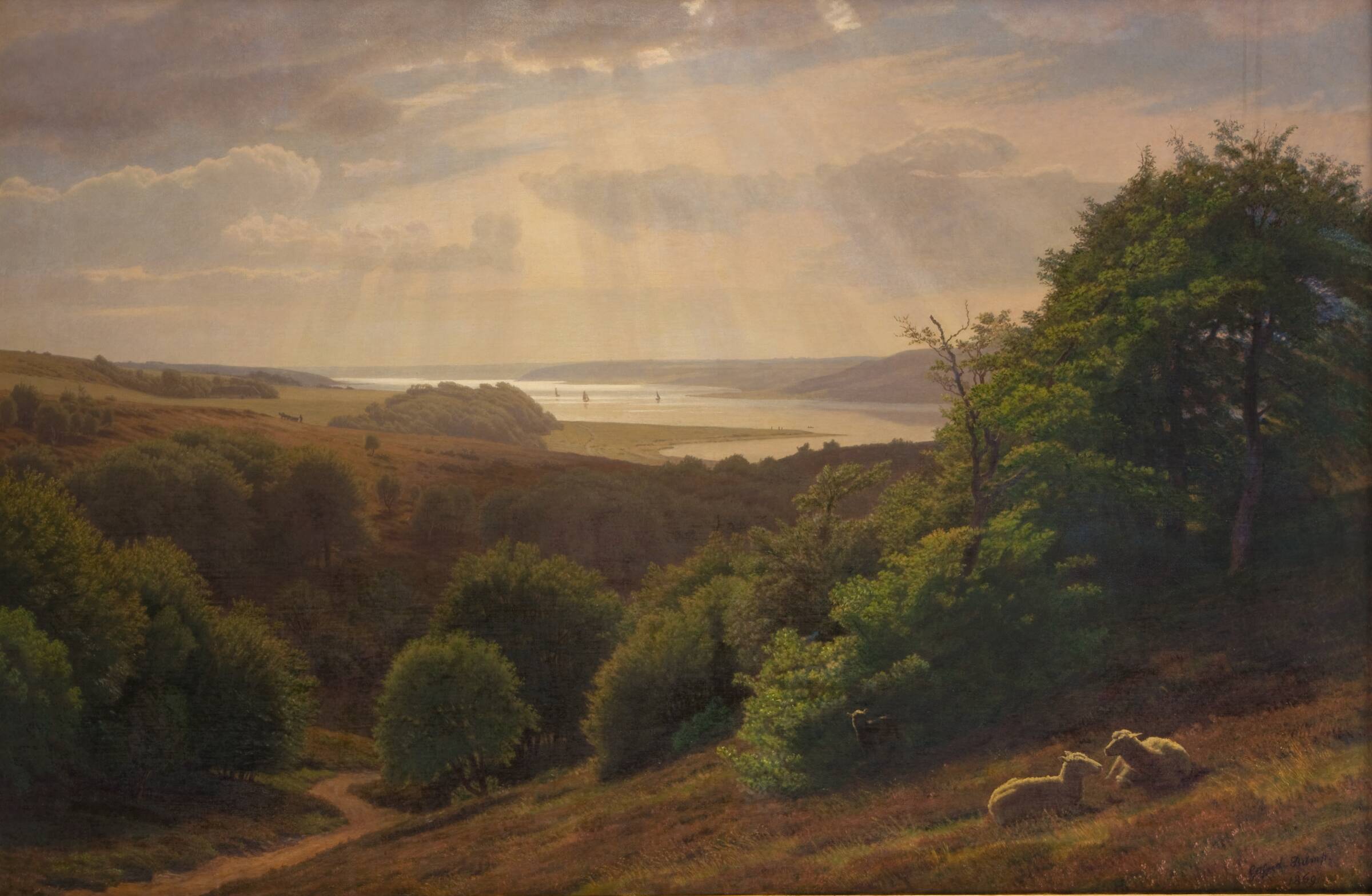 Udsigt fra Vesterskov ved Mariager; i baggrunden fjorden, Godtfred Rump, 1869