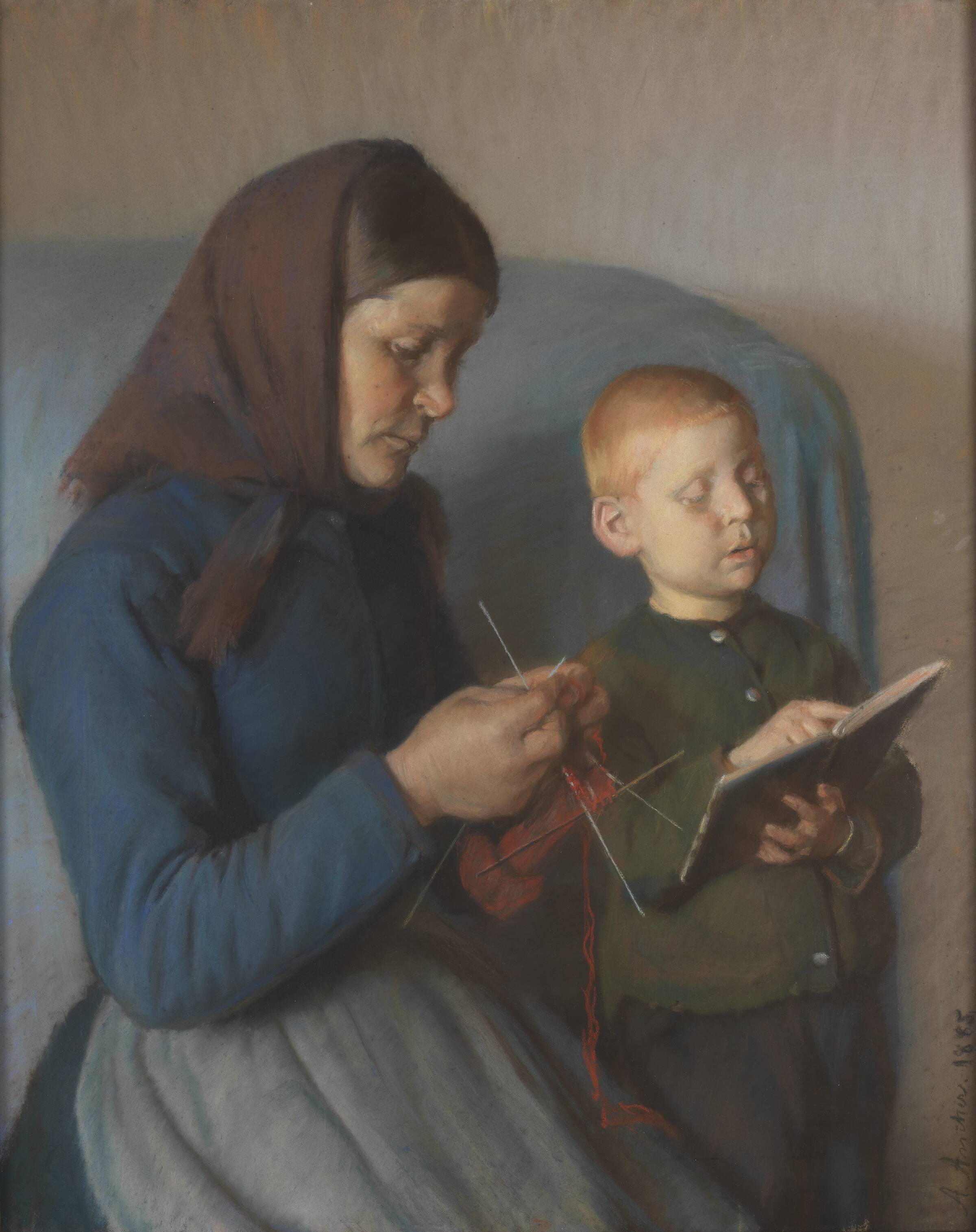 Lektien gennemgåes, Anna Ancher, 1885