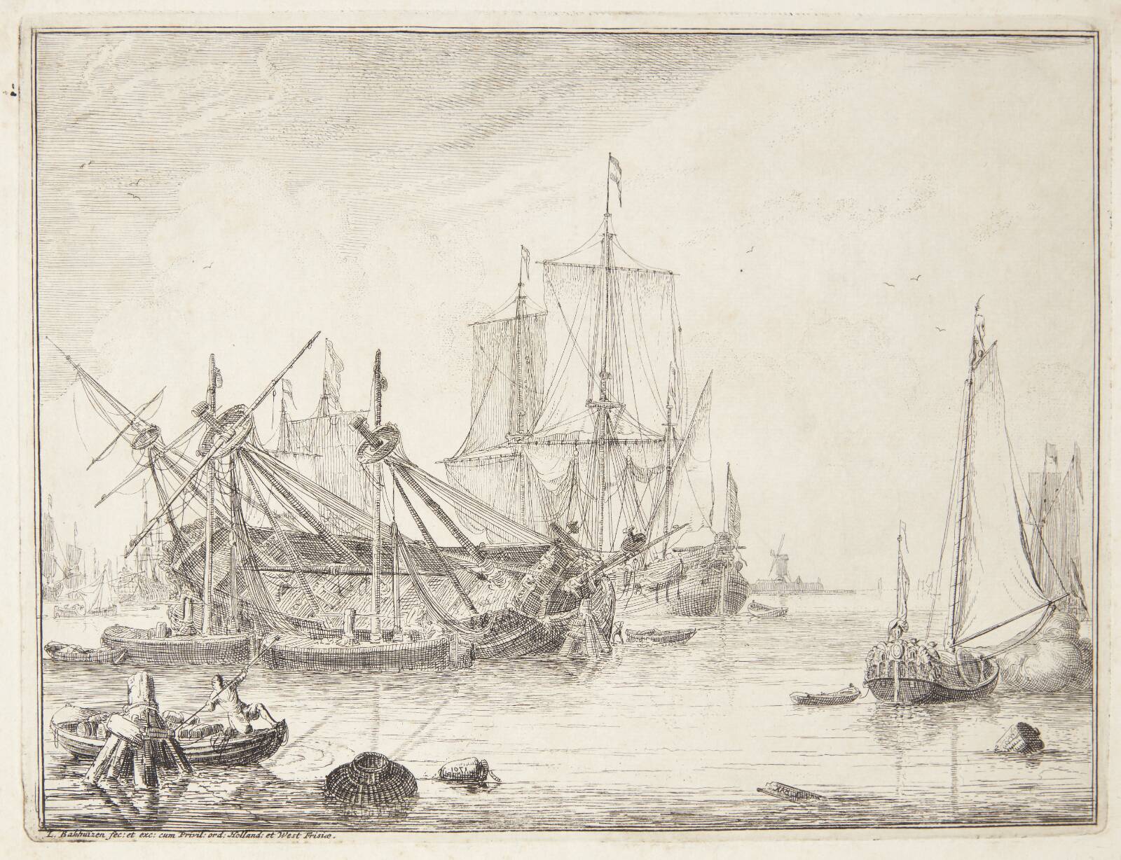 Et skib, der kølhales, Ludolf Bakhuizen, 1701