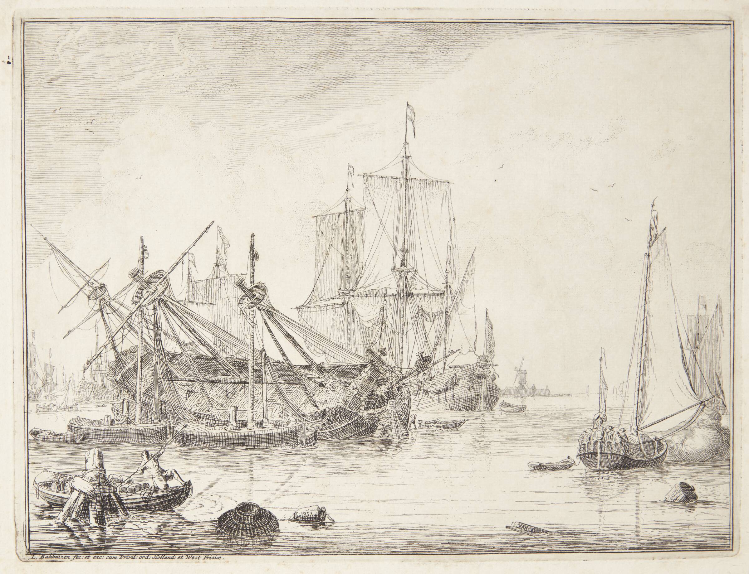 Et skib, der kølhales, Ludolf Bakhuizen, 1701