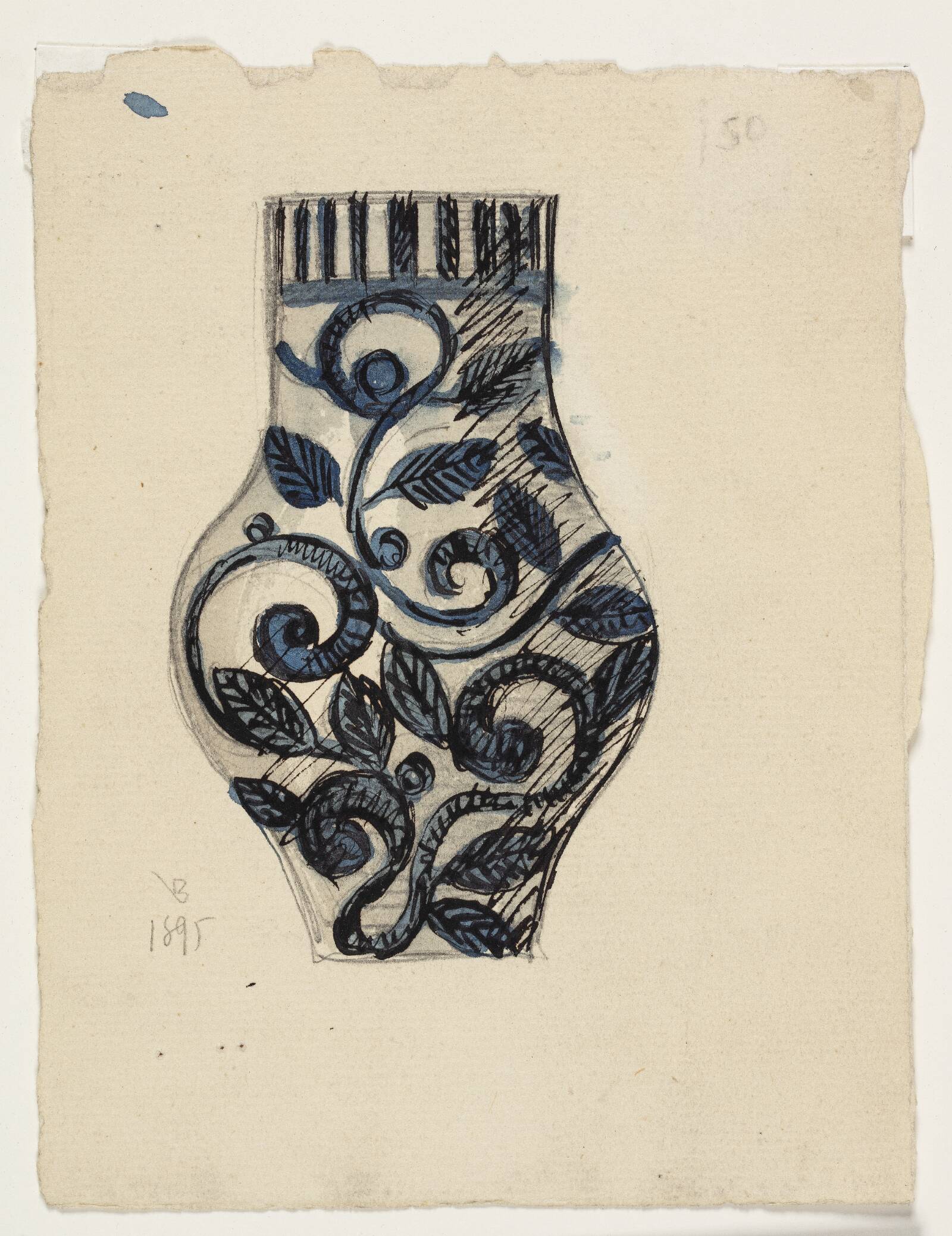 Studier til vase med bladornamentik, Thorvald Bindesbøll, 1895