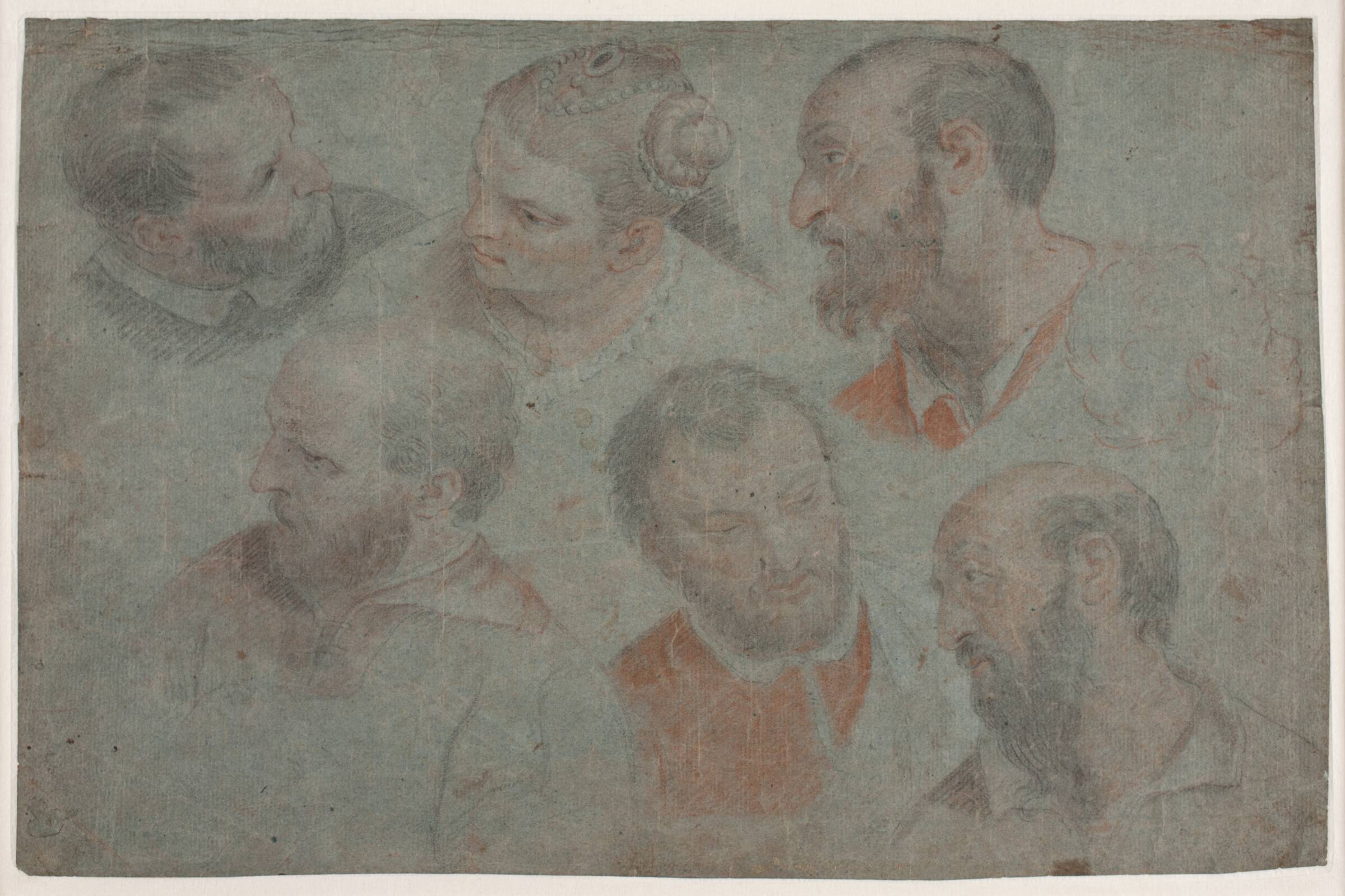 Studie med syv hoveder efter Veronese: Brylluppet i Kana, Hendrik Krock, 1686-1738