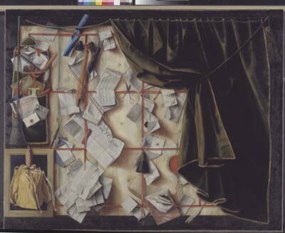 Trompe l'oeil med en brevvæg med Frederik III's proklamation
