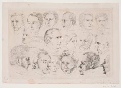 Portrætter af de 17 mandlige personer på W.Marstrands maleri: "Et musikalsk aftenselskab" 1834