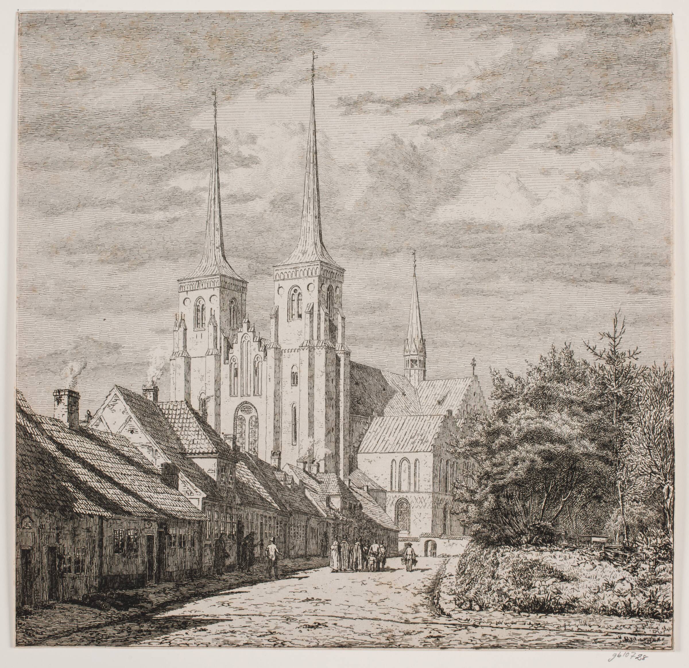 Roskilde Domkirke, set fra Sydvest, Jørgen Roed, 1837