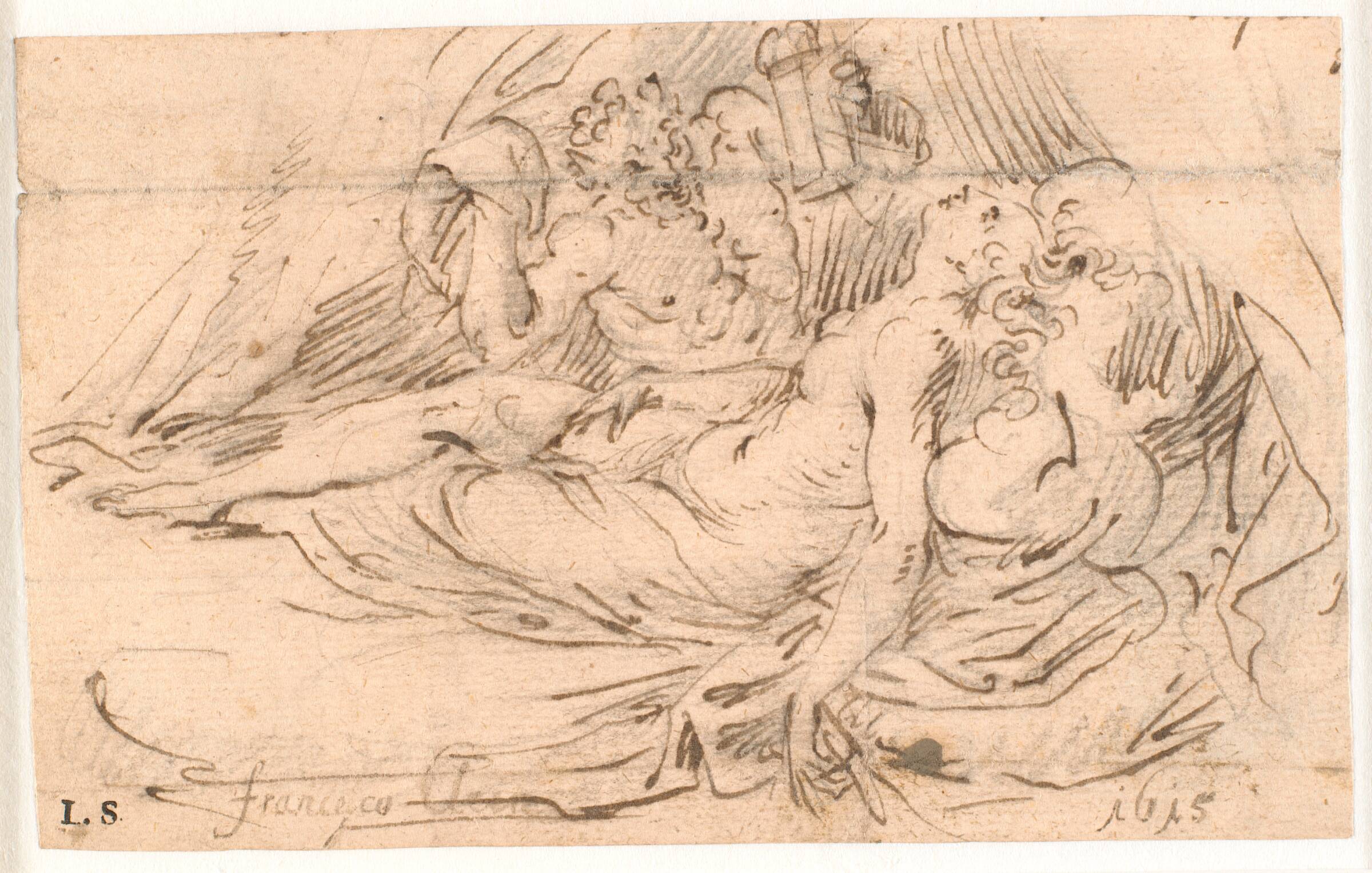 Sovende kvinde belures af satyr med lygte i hånden, Frantz Clein, 1615