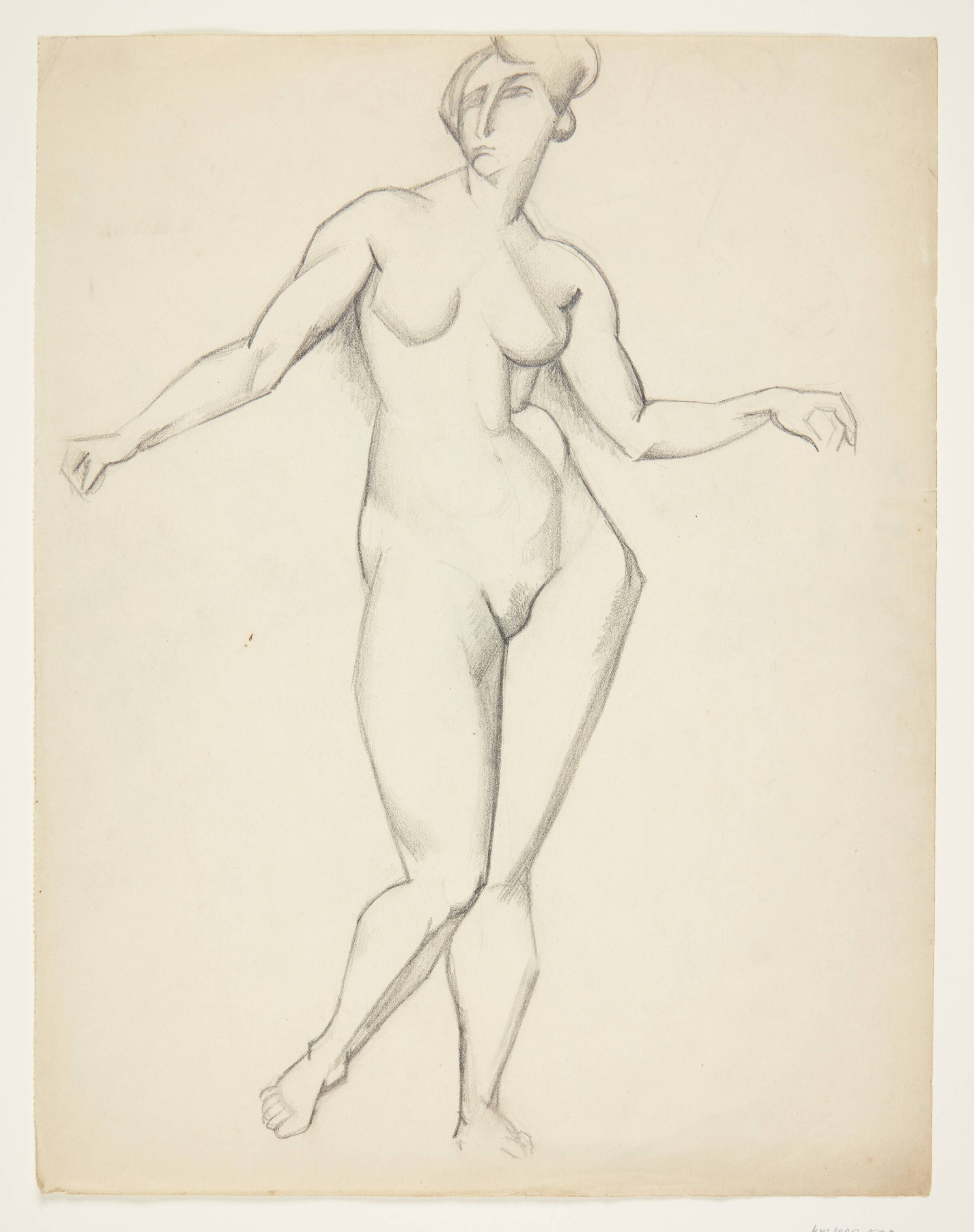 Stående kvindelig model med hovedet vendt mod venstre, Ellen Fischer, 1917-1918