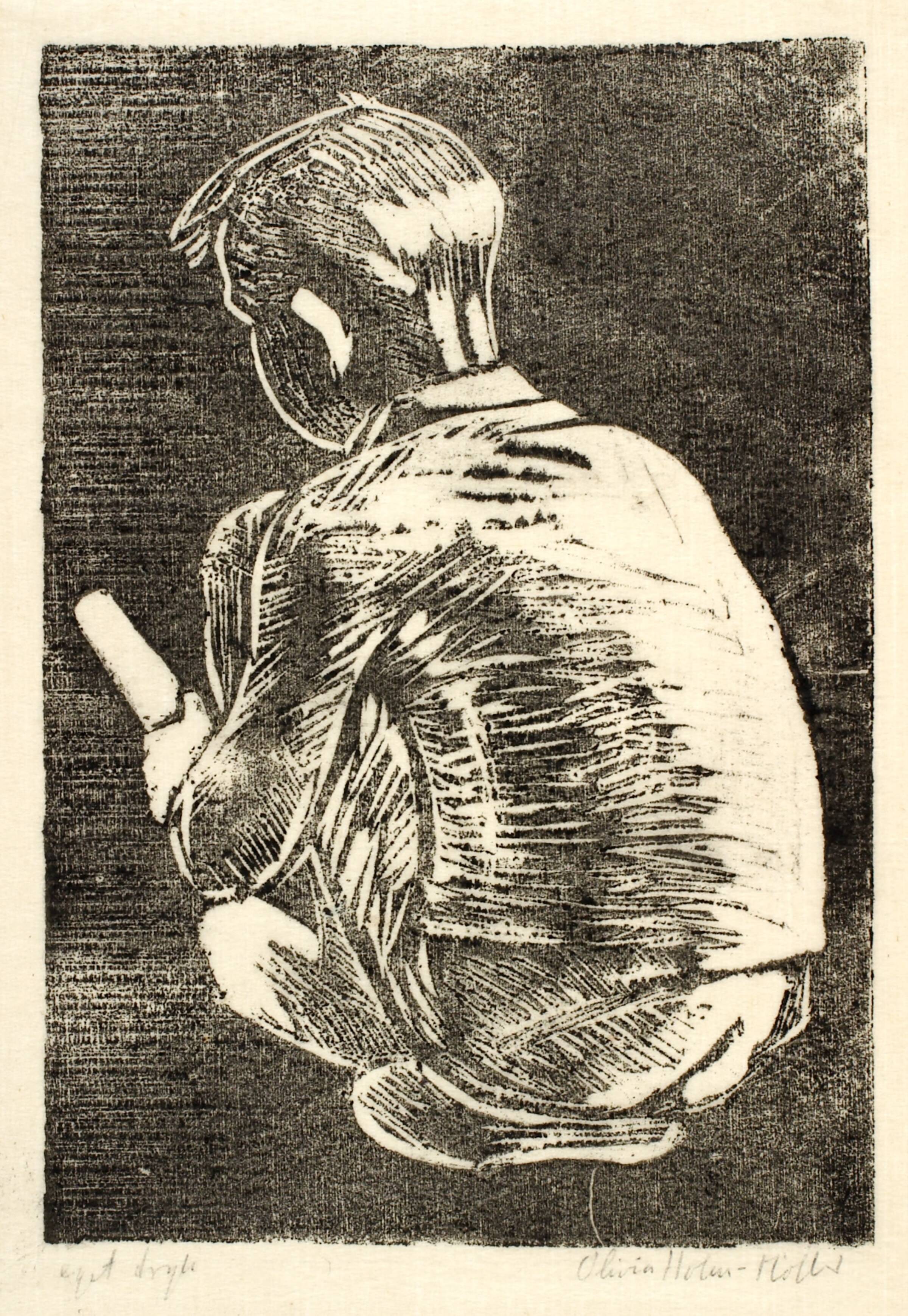 Siddende dreng set fra ryggen, Olivia Holm-Møller, 1875-1970