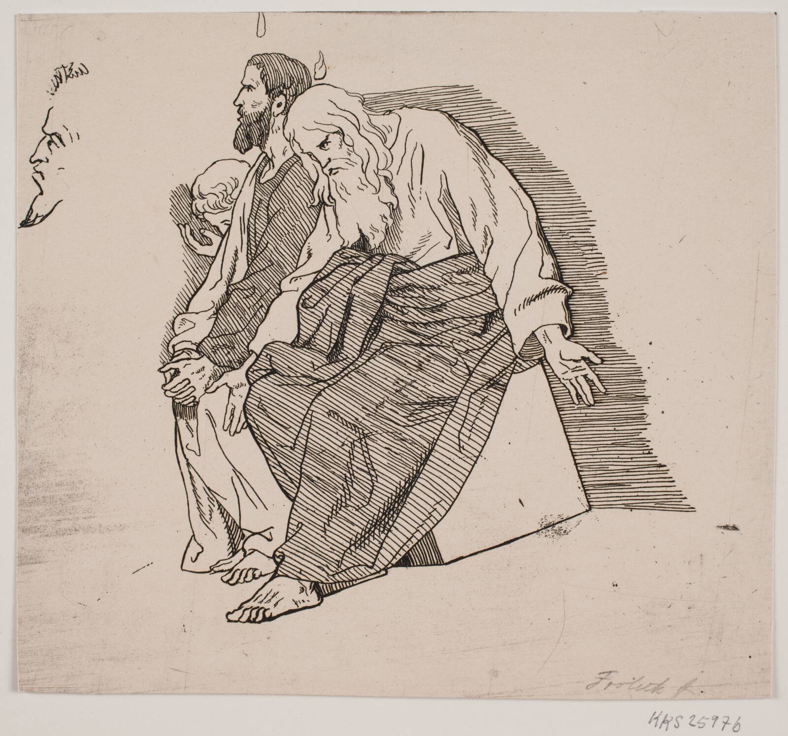 Prøveblad. Tre siddende apostle, Lorenz Frølich, 1820-1857