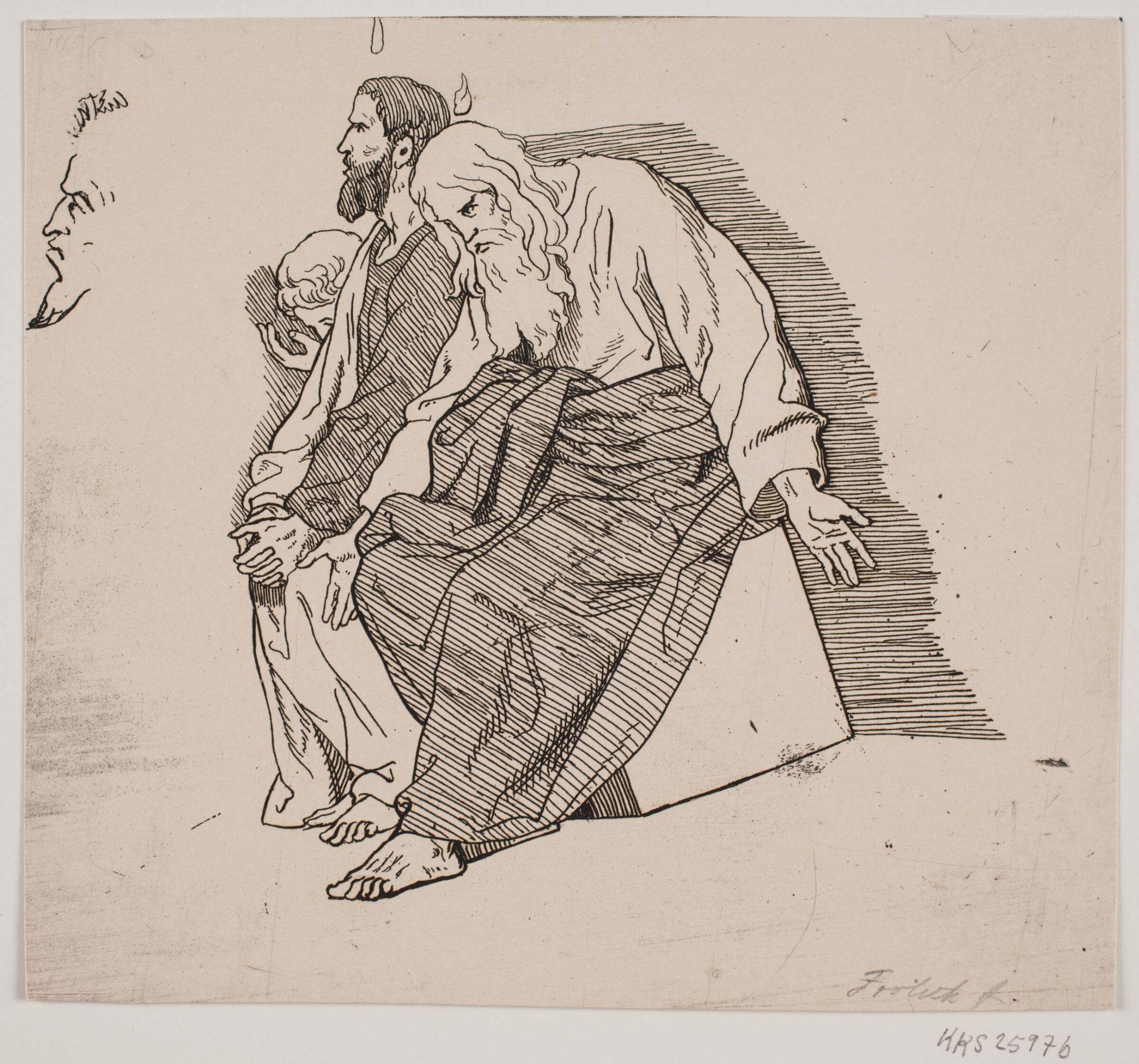 Prøveblad. Tre siddende apostle, Lorenz Frølich, 1820-1857