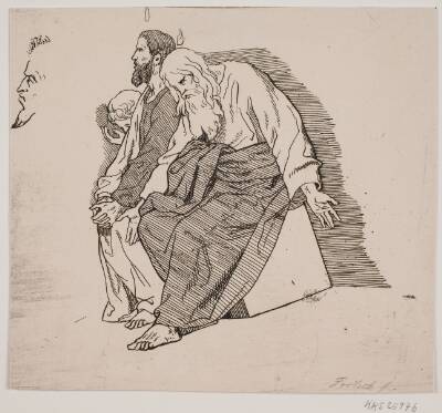 Prøveblad. Tre siddende apostle