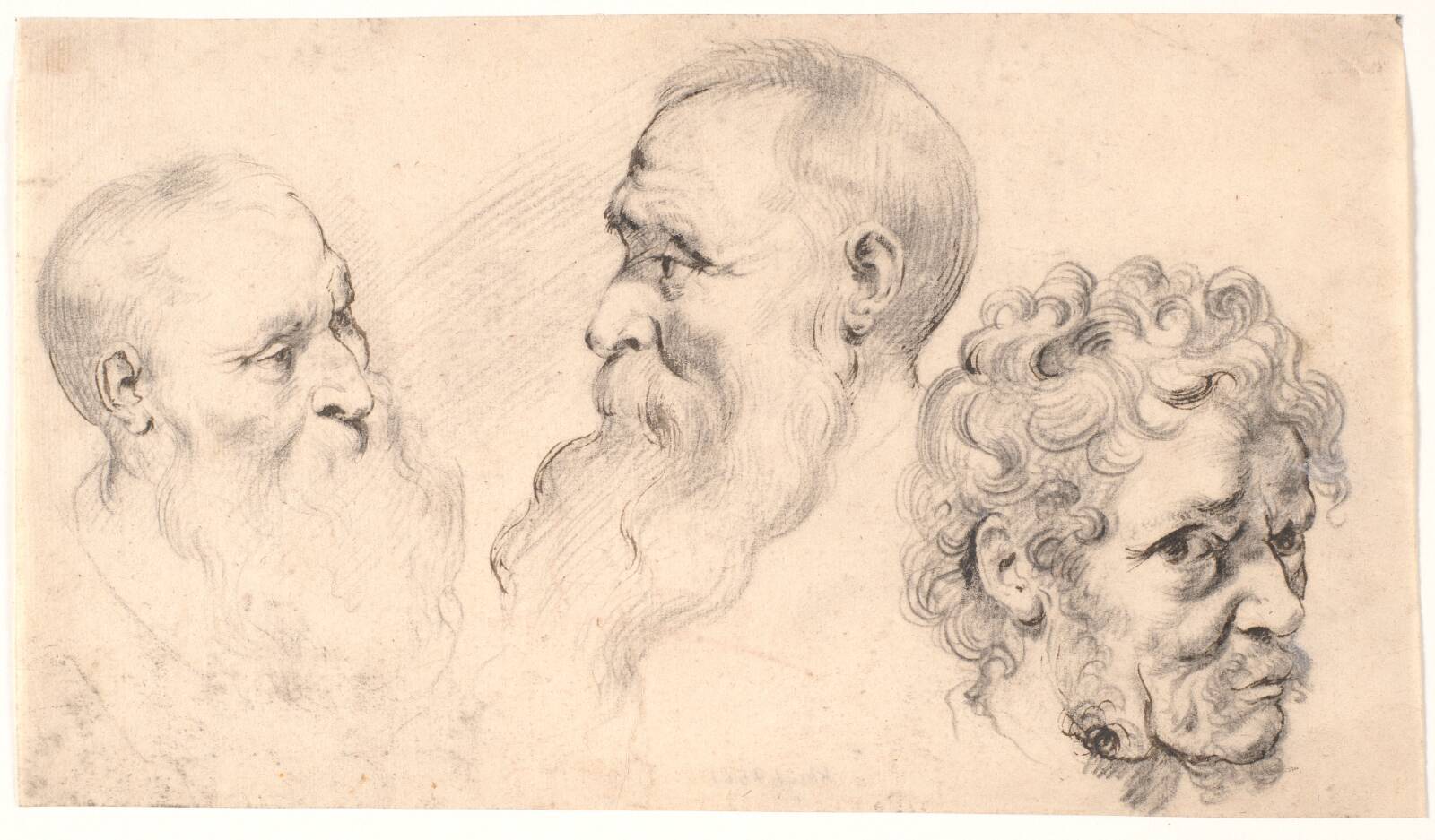 Tre mandshoveder, Ubekendt, 1600-1699