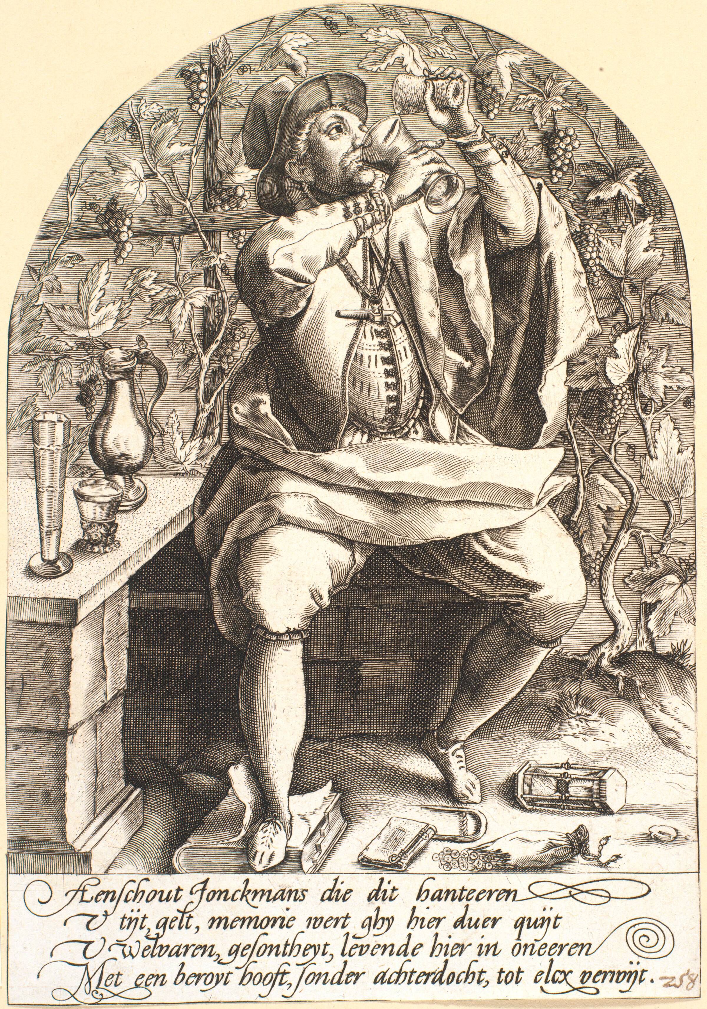 Herre, satire over drukkenskab, Pieter Goos, 1631-1672